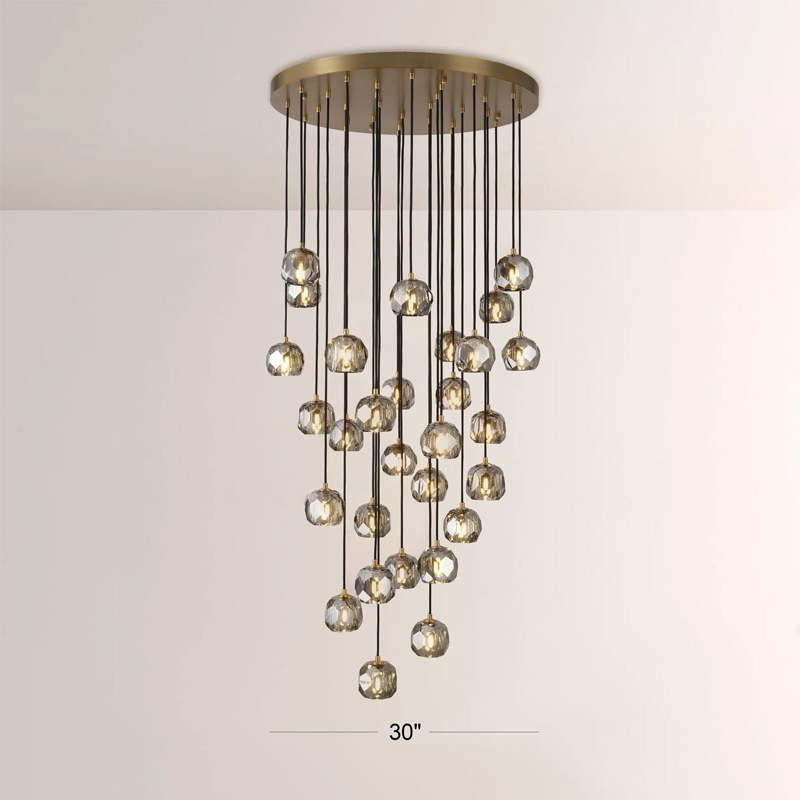 Kristal Smoke Glass Round Cluster Chandelier 30