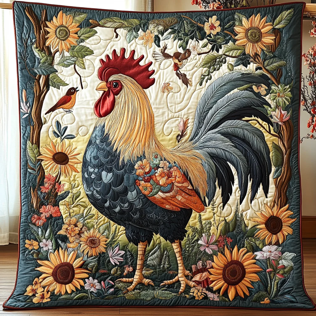Brave Rooster Quilted Blanket RTNL034