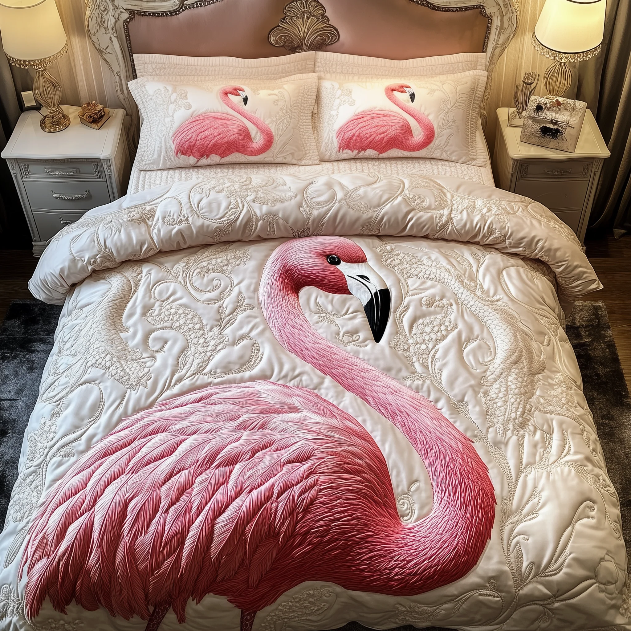 Charming Flamingo Queen 3-Piece Quilted Bedding Set GFTOAB1838