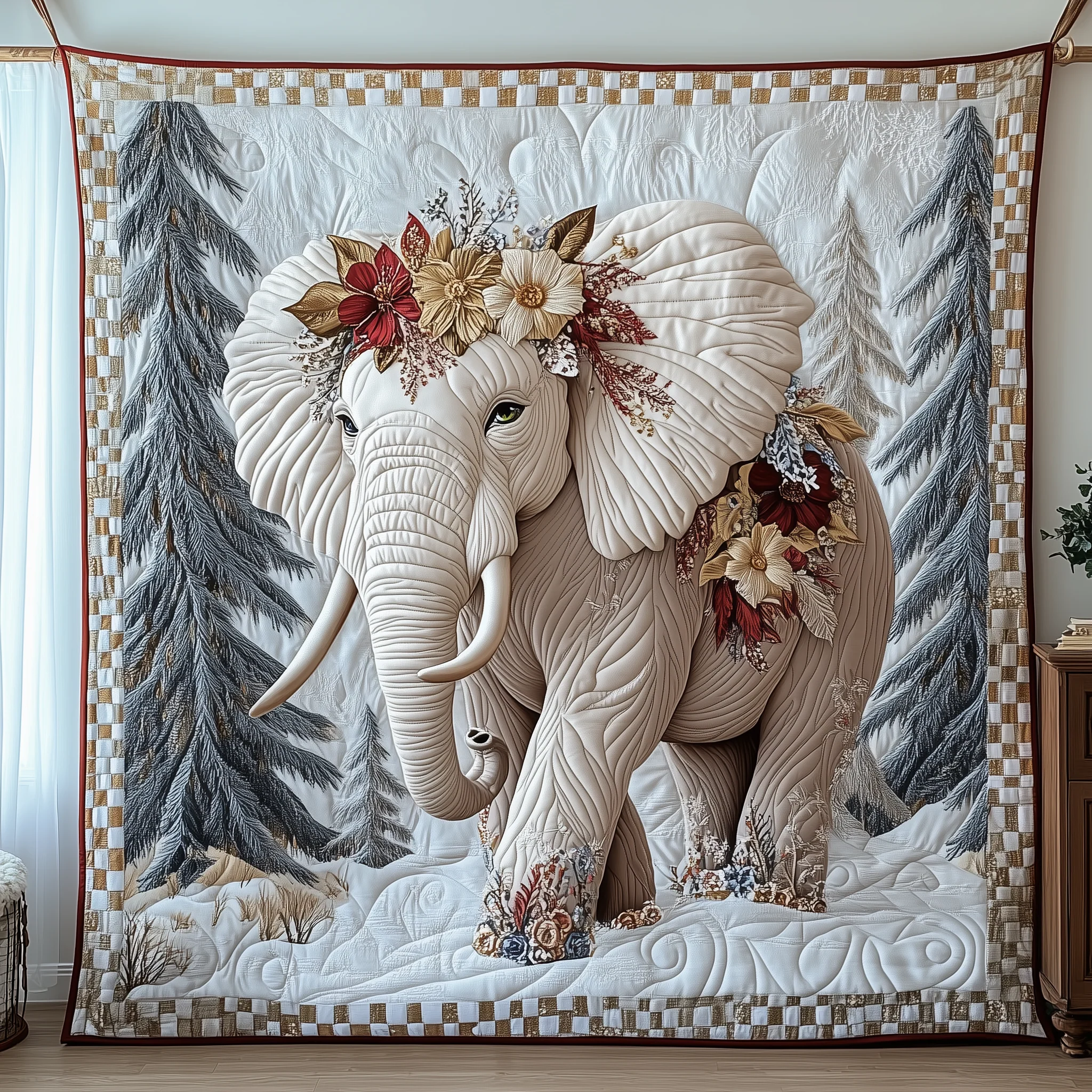 Charming White Elephant Quilted Blanket GFTONL1602