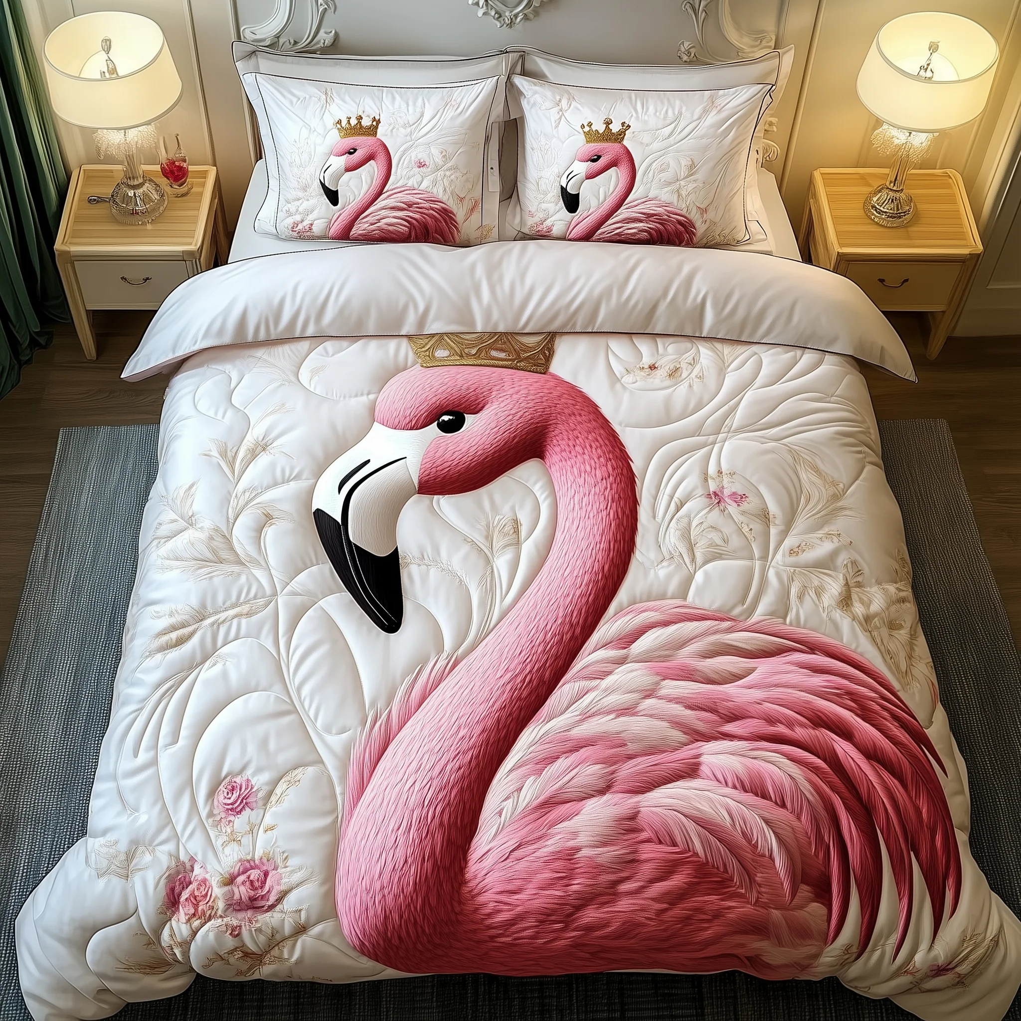 Charming Flamingo Queen 3-Piece Quilted Bedding Set GFTOAB1837