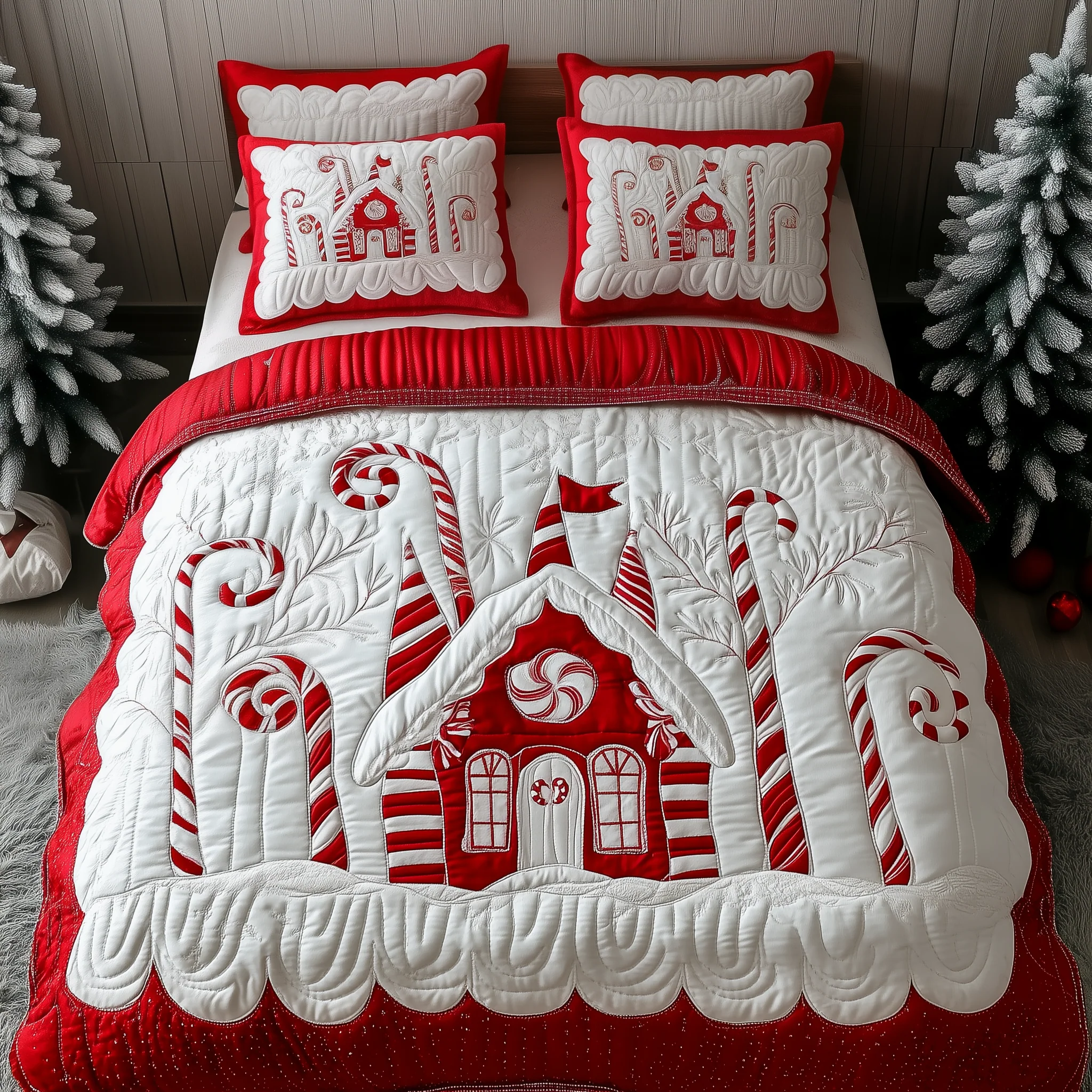 Candy Canes 3-Piece Quilted Bedding Set GFTOAB1424