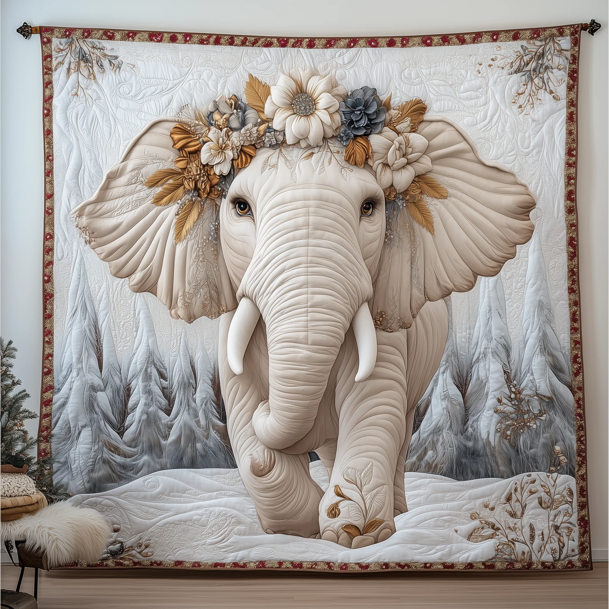 Charming White Elephant Quilted Blanket GFTONL1601