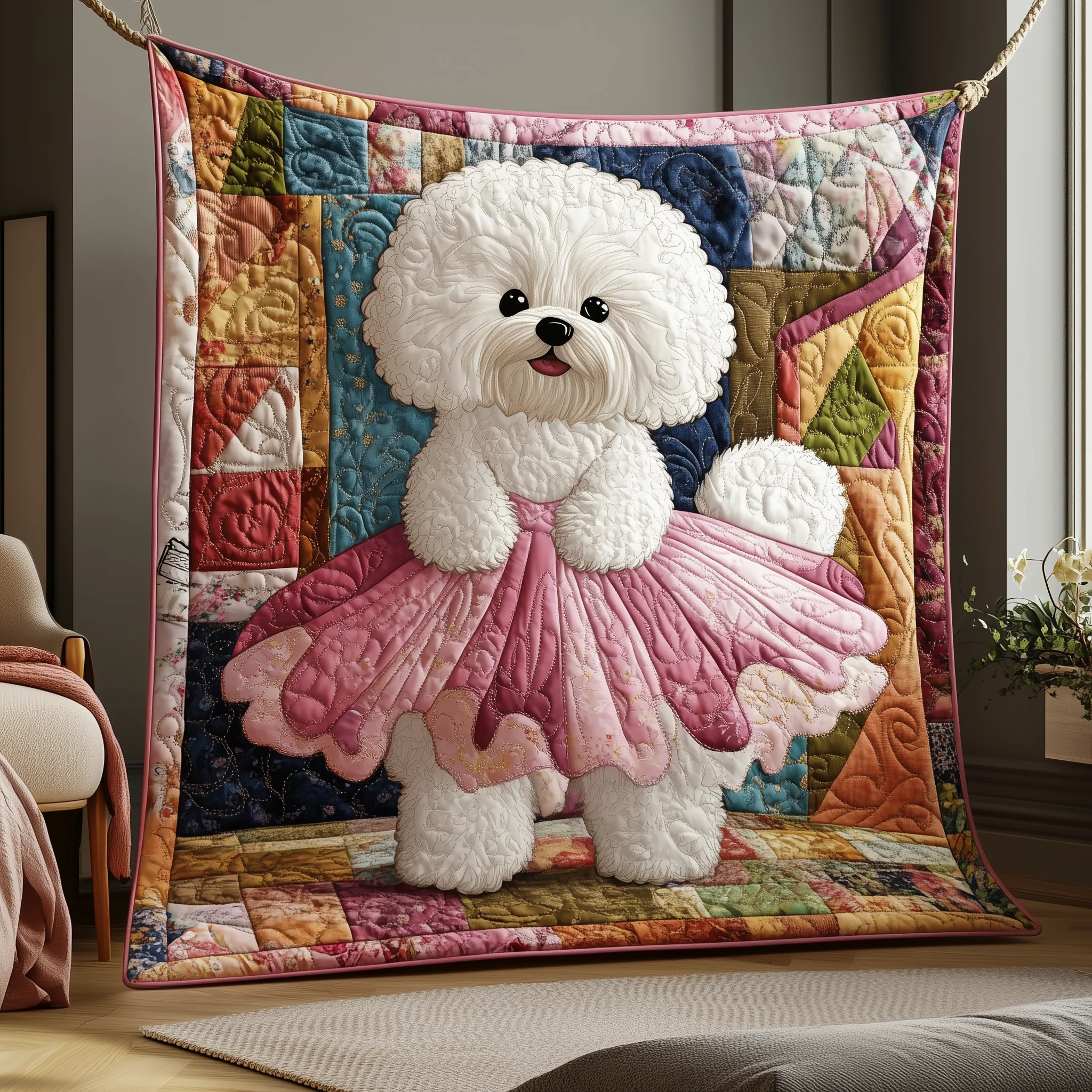 Adorable Bichon Frise Quilted Blanket GFTOAB805