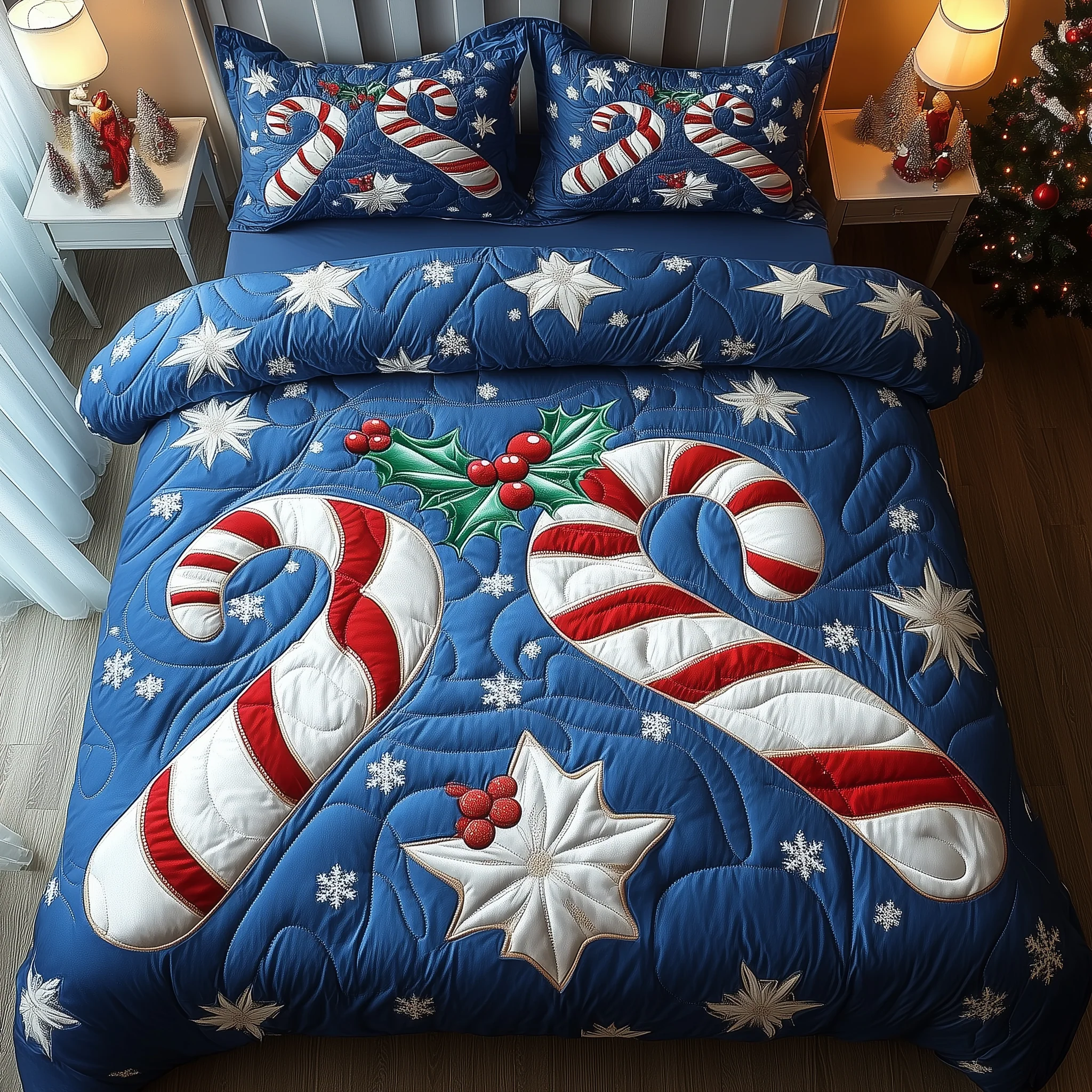 Cheerful Candy Cane 3-Piece Quilted Bedding Set GFTONL1518