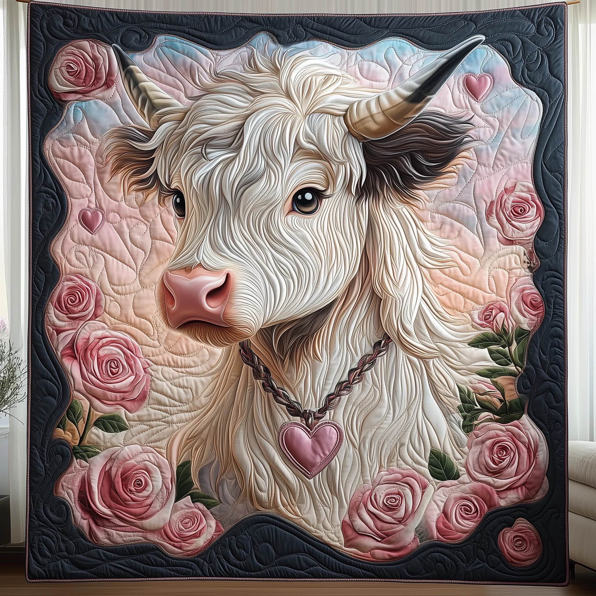 Adorable Pink Highland Cow Quilted Blanket GFTOHD1958