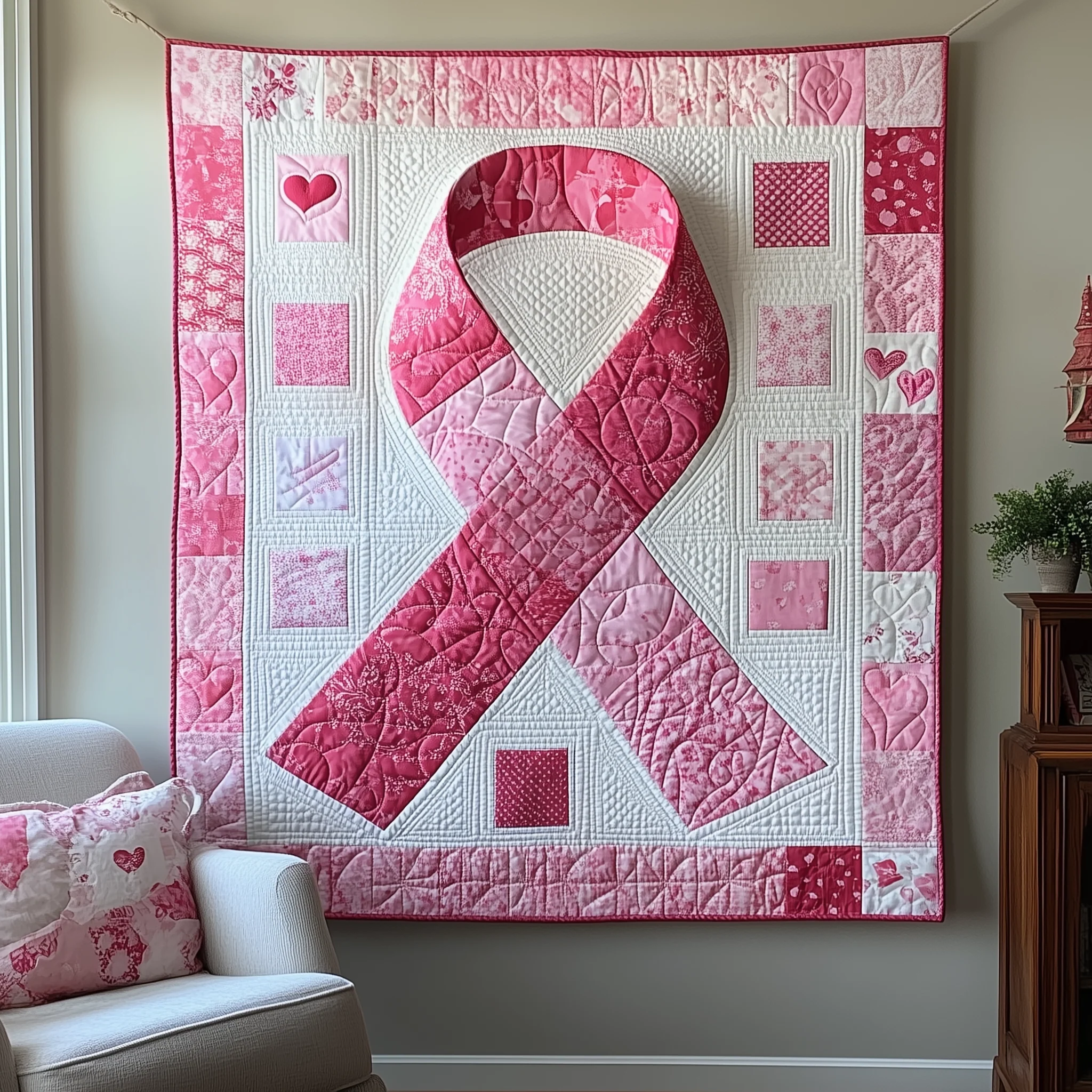 Breast Cancer Ribbon Quilted Blanket GFTOTP1955