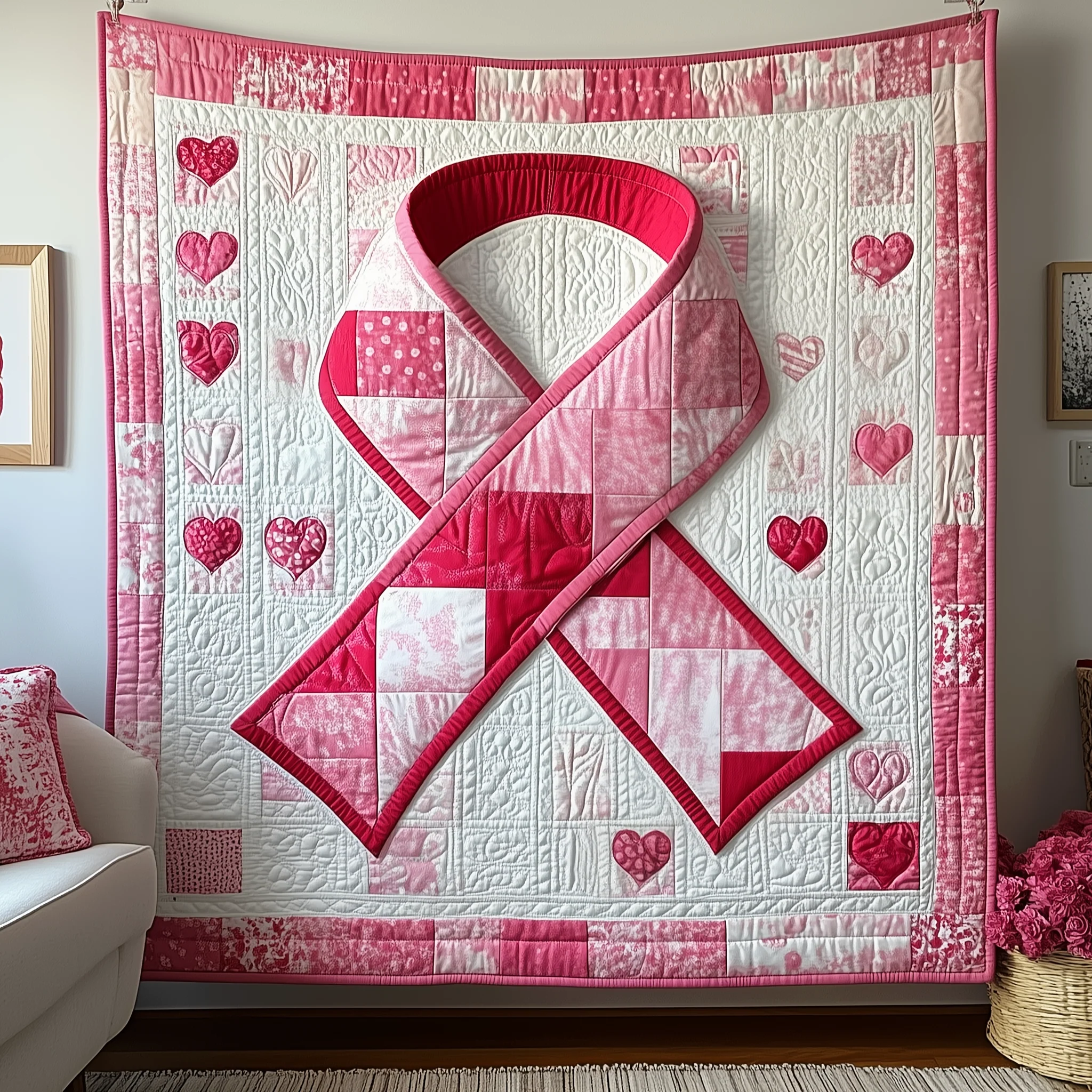 Breast Cancer Ribbon Quilted Blanket GFTOTP1959