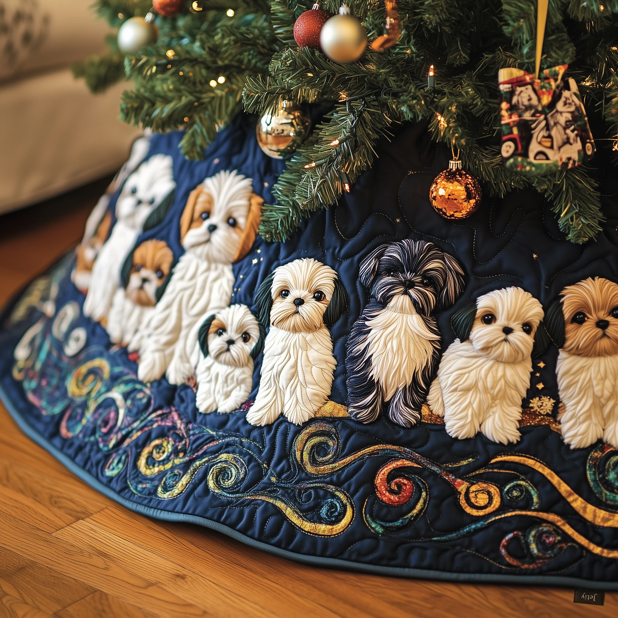 Adorable Christmas Shih Tzu Quilted Tree Skirt GFTOTP616