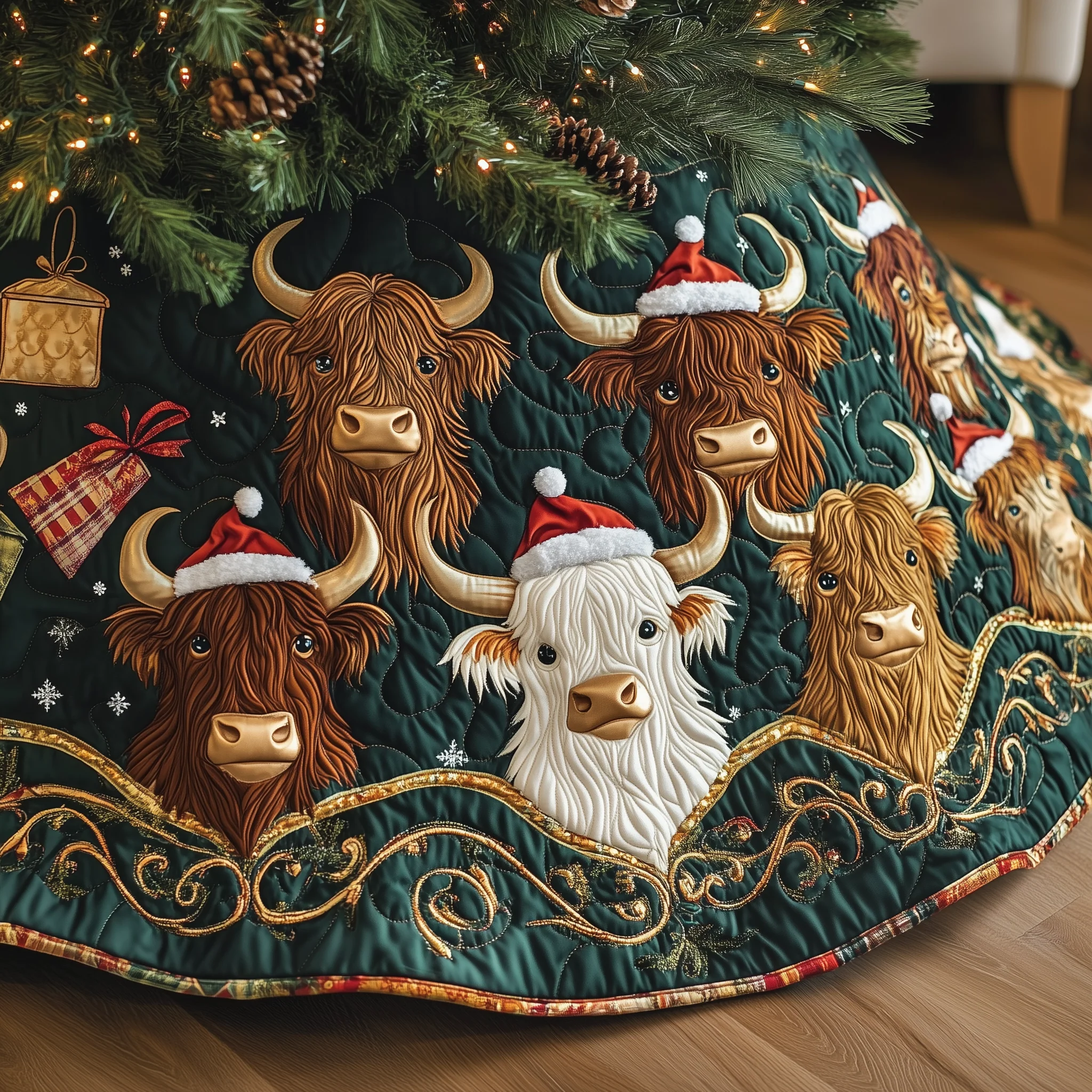 Christmas Highland Cow Quilted Tree Skirt GFTOHD1339