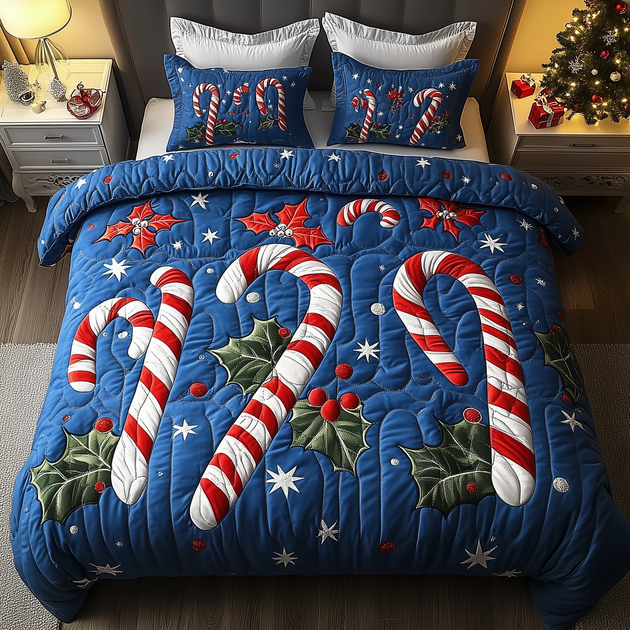 Cheerful Candy Cane 3-Piece Quilted Bedding Set GFTONL1521