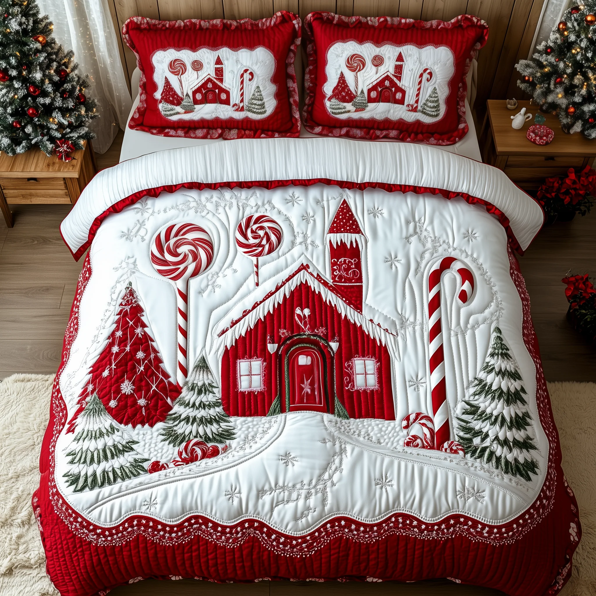 Candy Canes 3-Piece Quilted Bedding Set GFTOAB1423