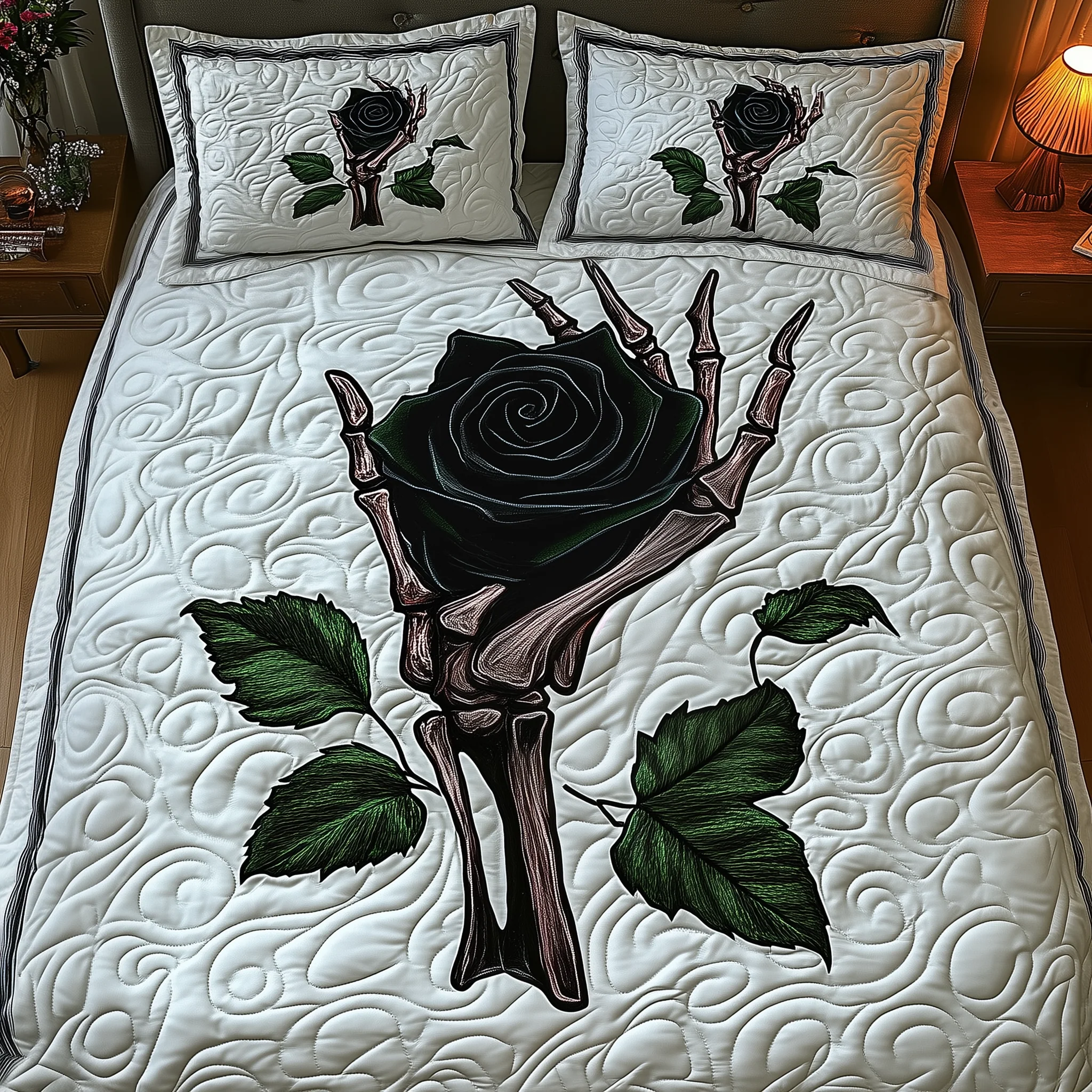 Charming Black Rose For U 3-Piece Quilted Bedding Set GFTOAB1941