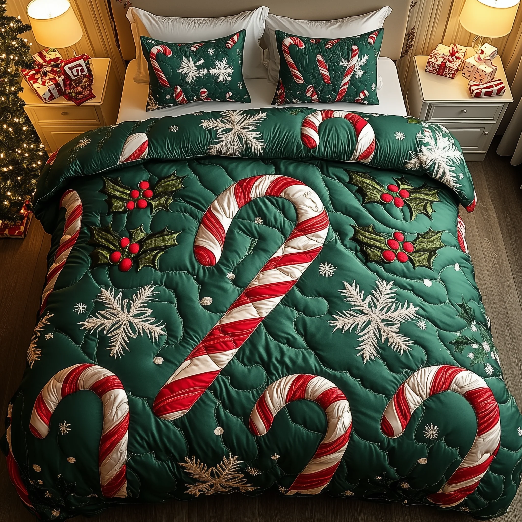 Cheerful Candy Cane 3-Piece Quilted Bedding Set GFTONL1527