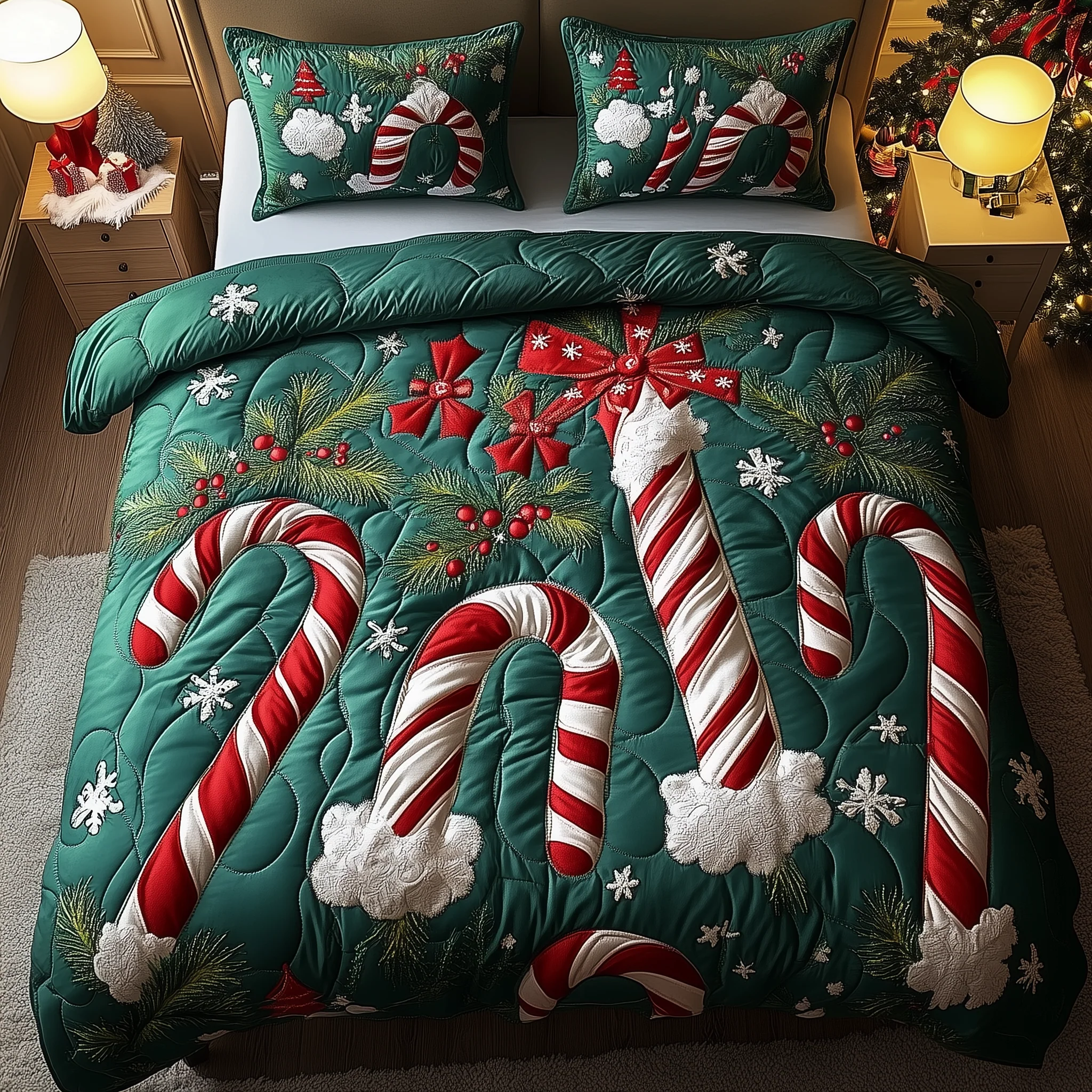 Cheerful Candy Cane 3-Piece Quilted Bedding Set GFTONL1525