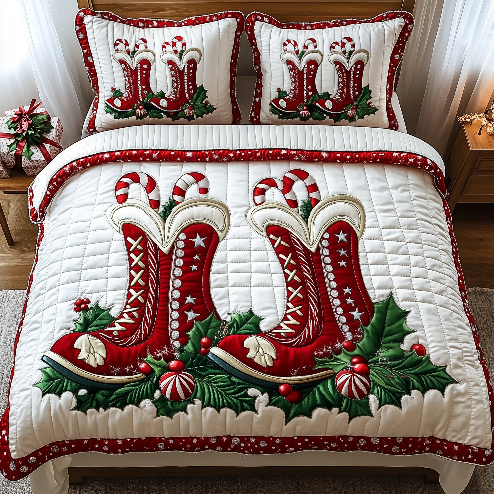 Candy Canes 3-Piece Quilted Bedding Set GFTOAB1421