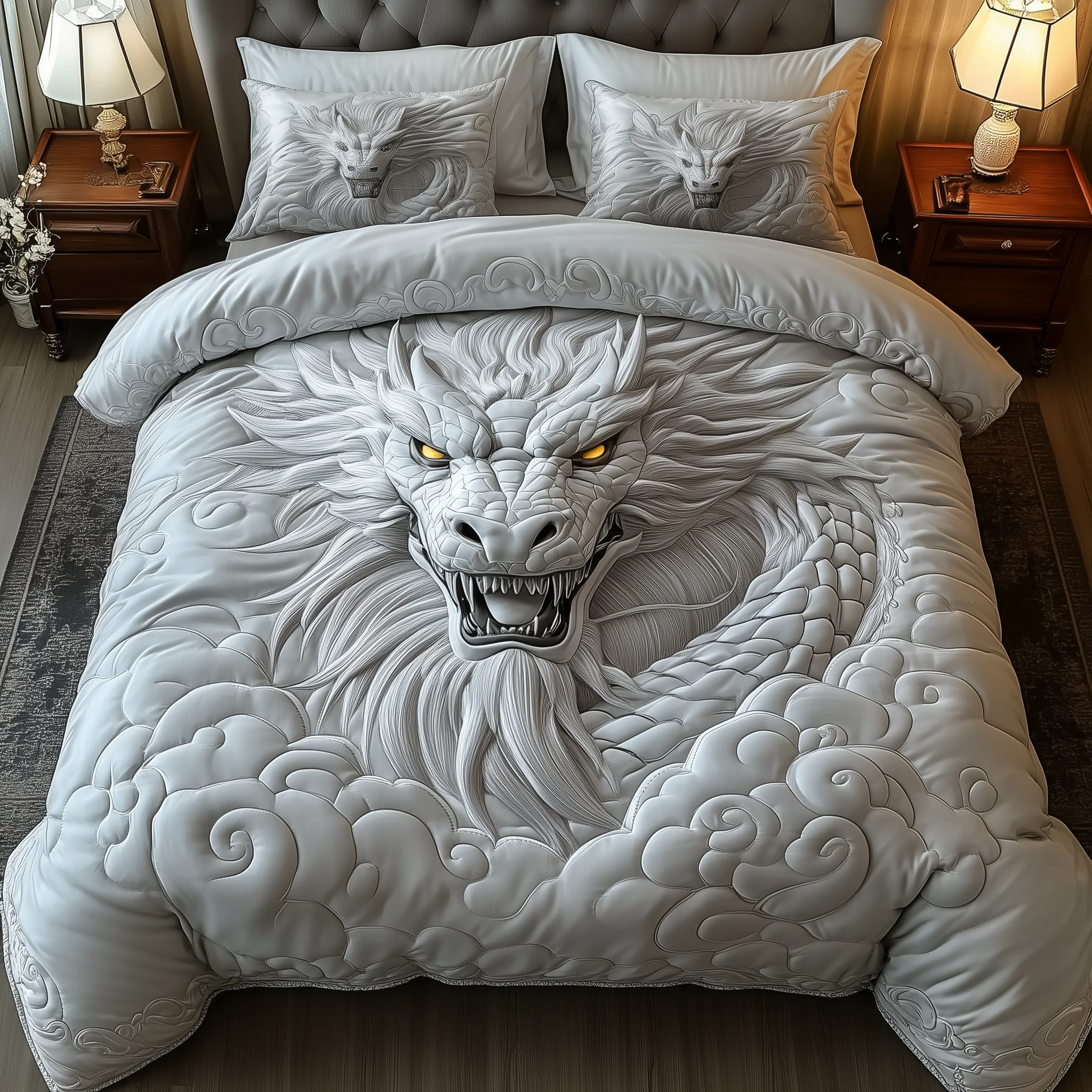 Celestial Cloud Dragon 3-Piece Quilted Bedding Set GFTOHD1730