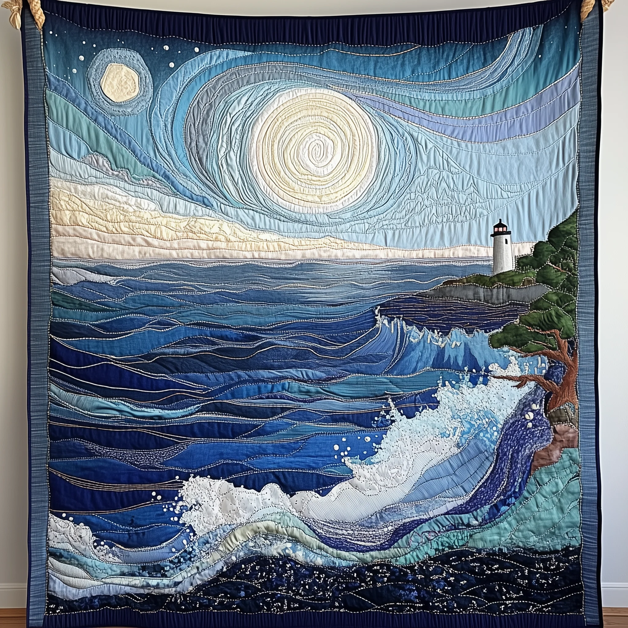 Blue Sea In Moonlight Quilted Blanket GFTONL1810