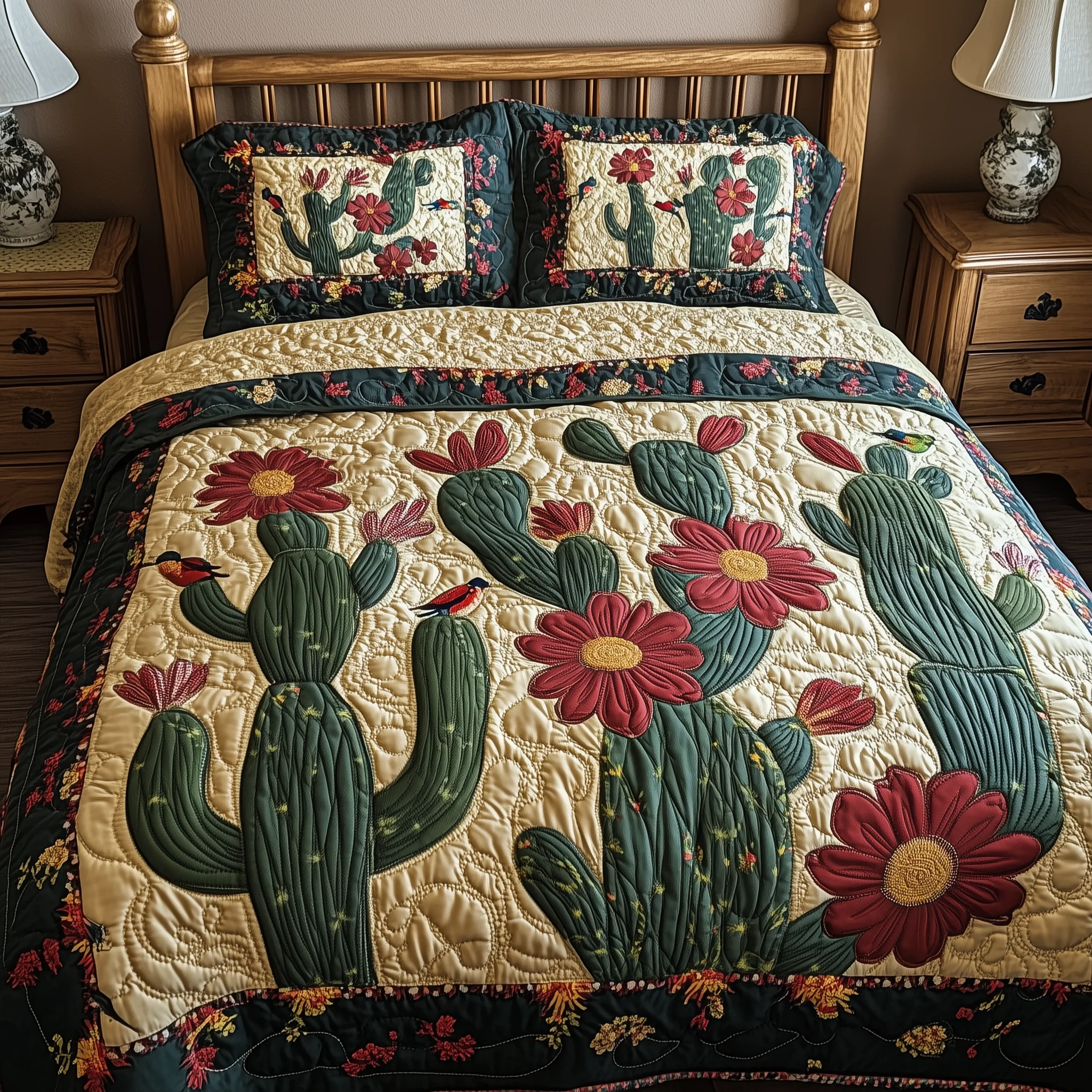 Cactus Dreamer 3-Piece Quilted Bedding Set GFTONL1853