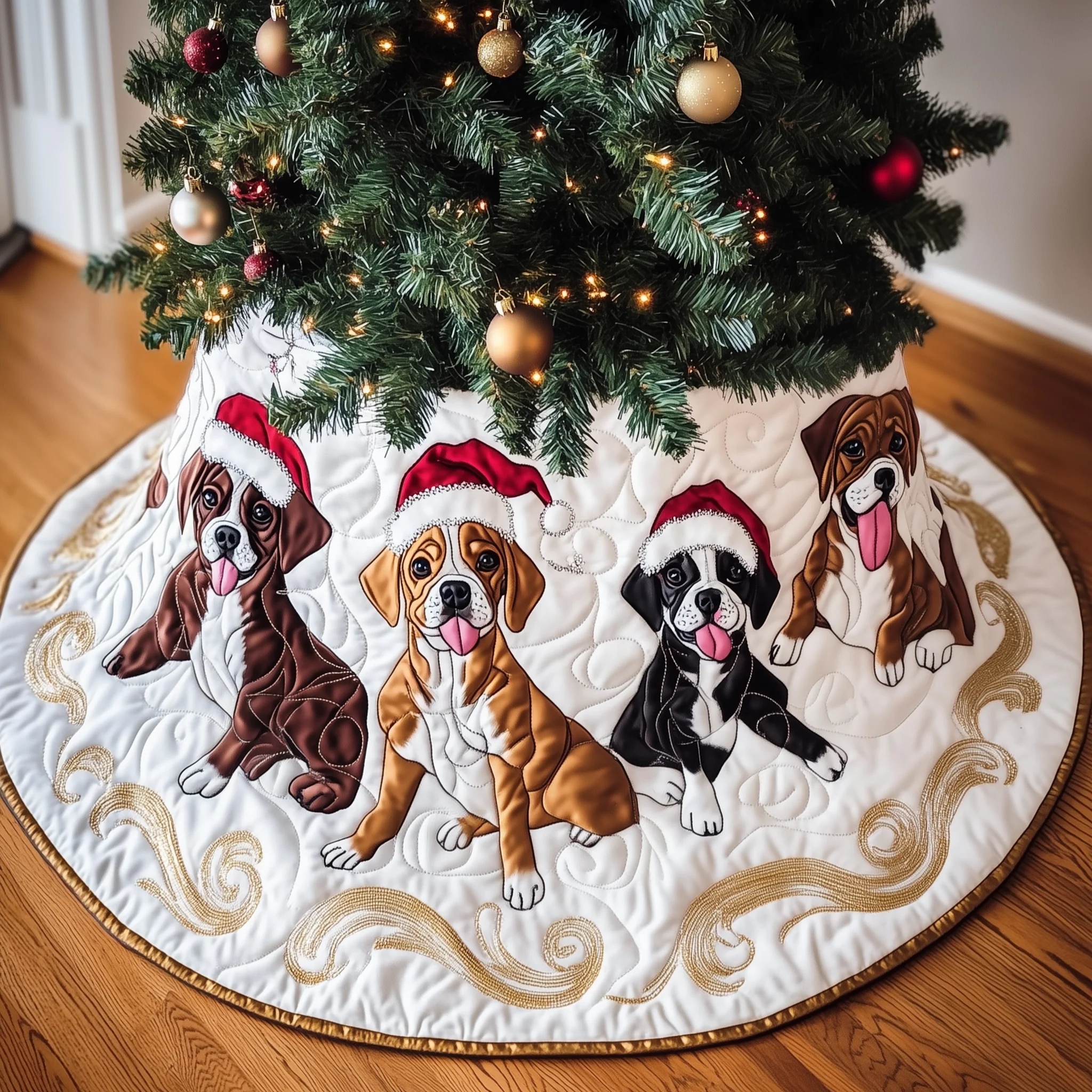 Christmas Boxer Quilted Tree Skirt GFTOAB1588