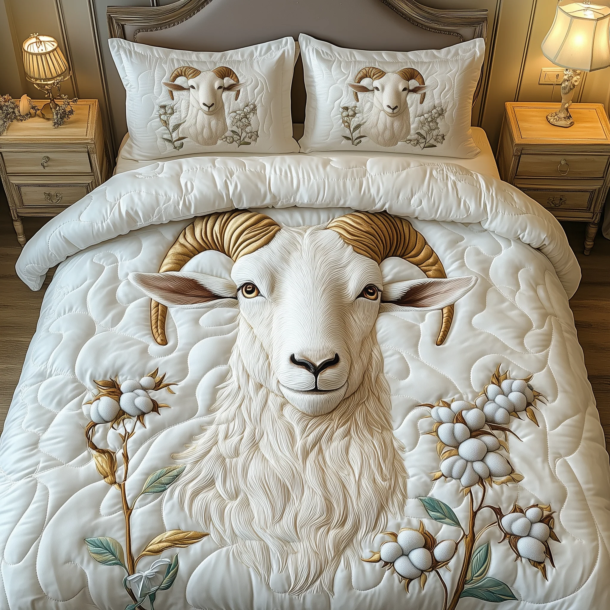 Charming Goat 3-Piece Quilted Bedding Set GFTOAB1854
