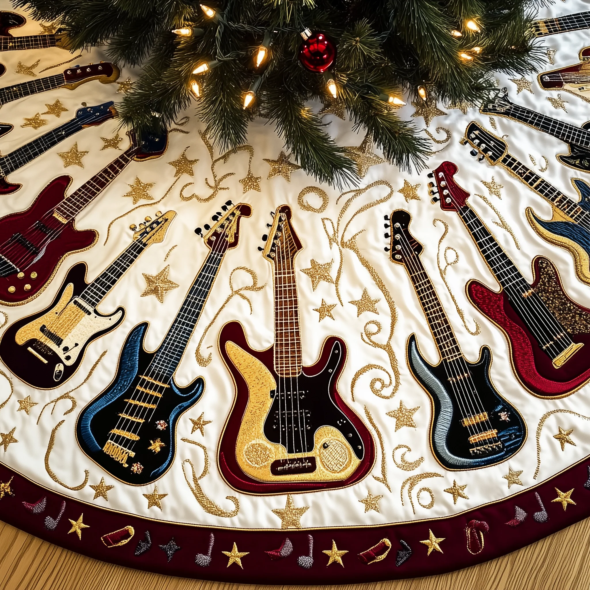 Cheerful Swirl Guitars Quilted Tree Skirt GFTOTL1117