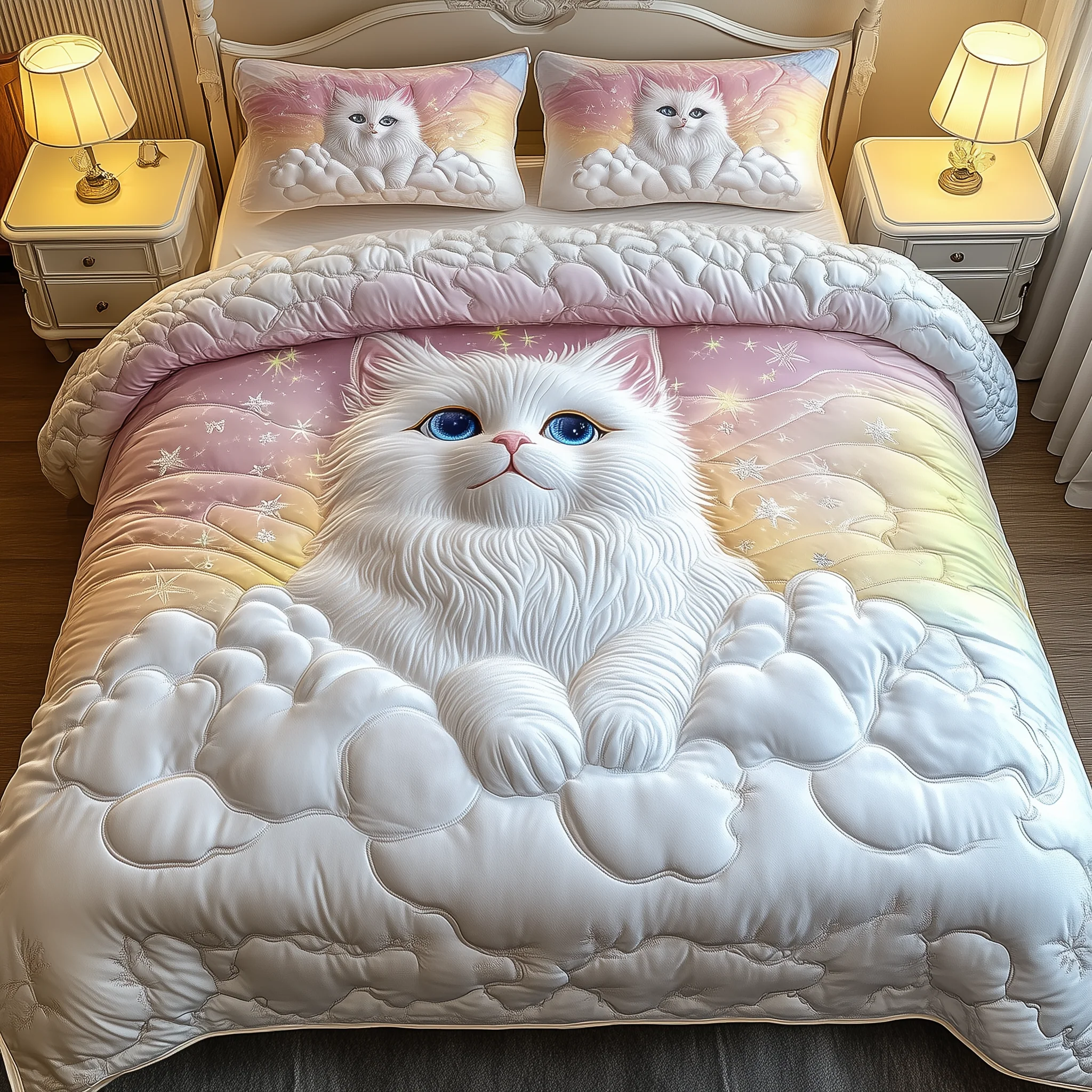 Celestial Kitten 3-Piece Quilted Bedding Set GFTOHD1578