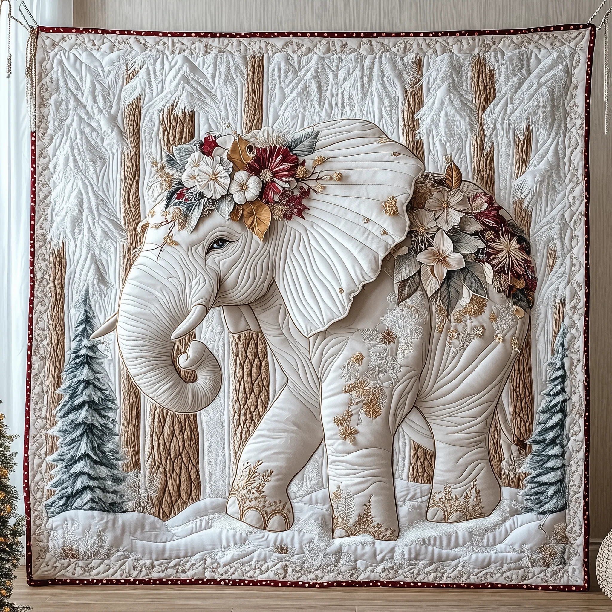 Charming White Elephant Quilted Blanket GFTONL1599