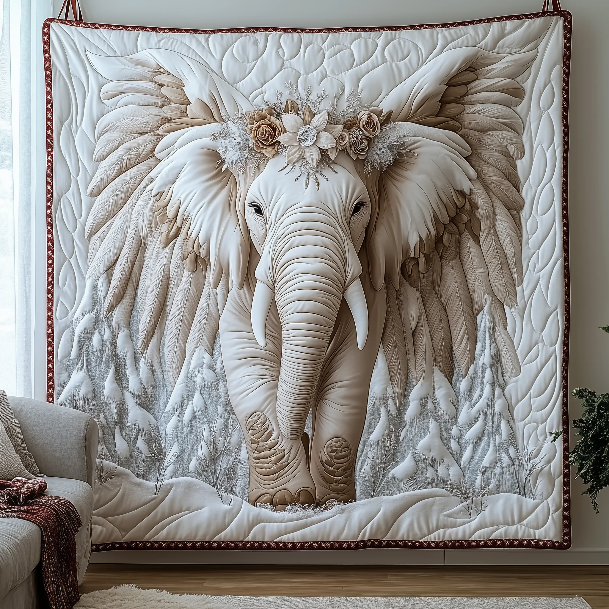 Charming White Elephant Quilted Blanket GFTONL1595