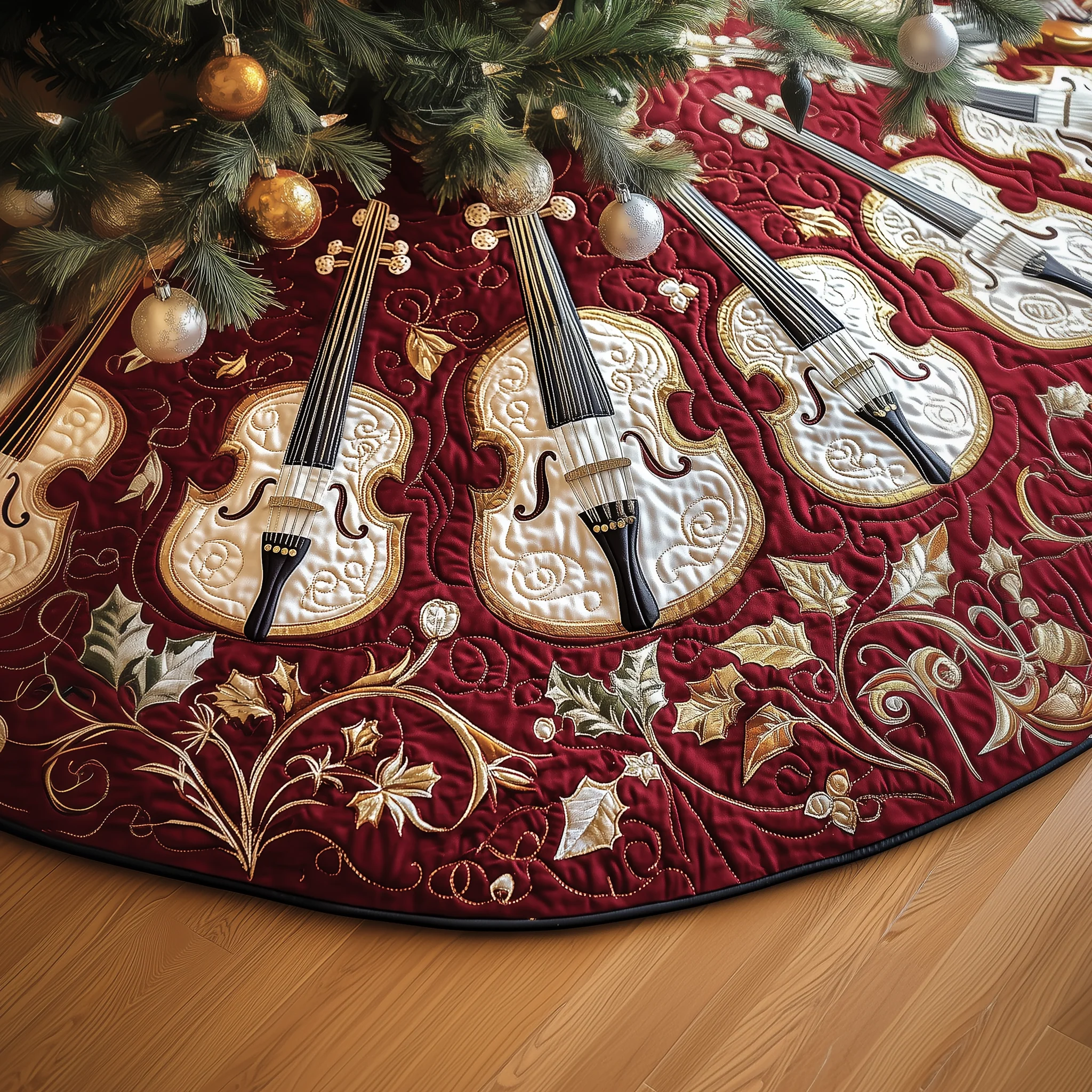 Christmas Elegant Violin Quilted Tree Skirt GFTOTP1581