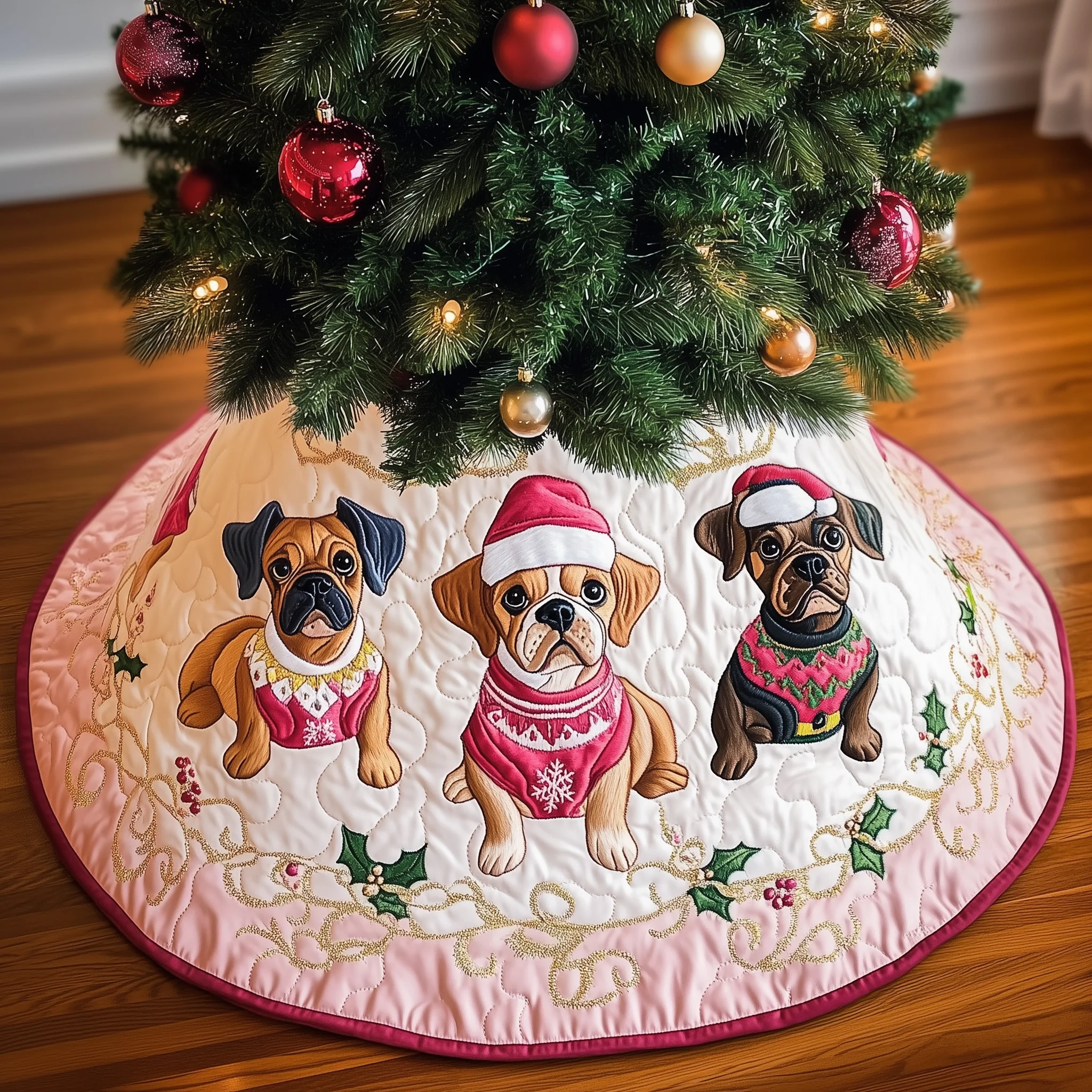 Christmas Boxer Quilted Tree Skirt GFTOAB1589
