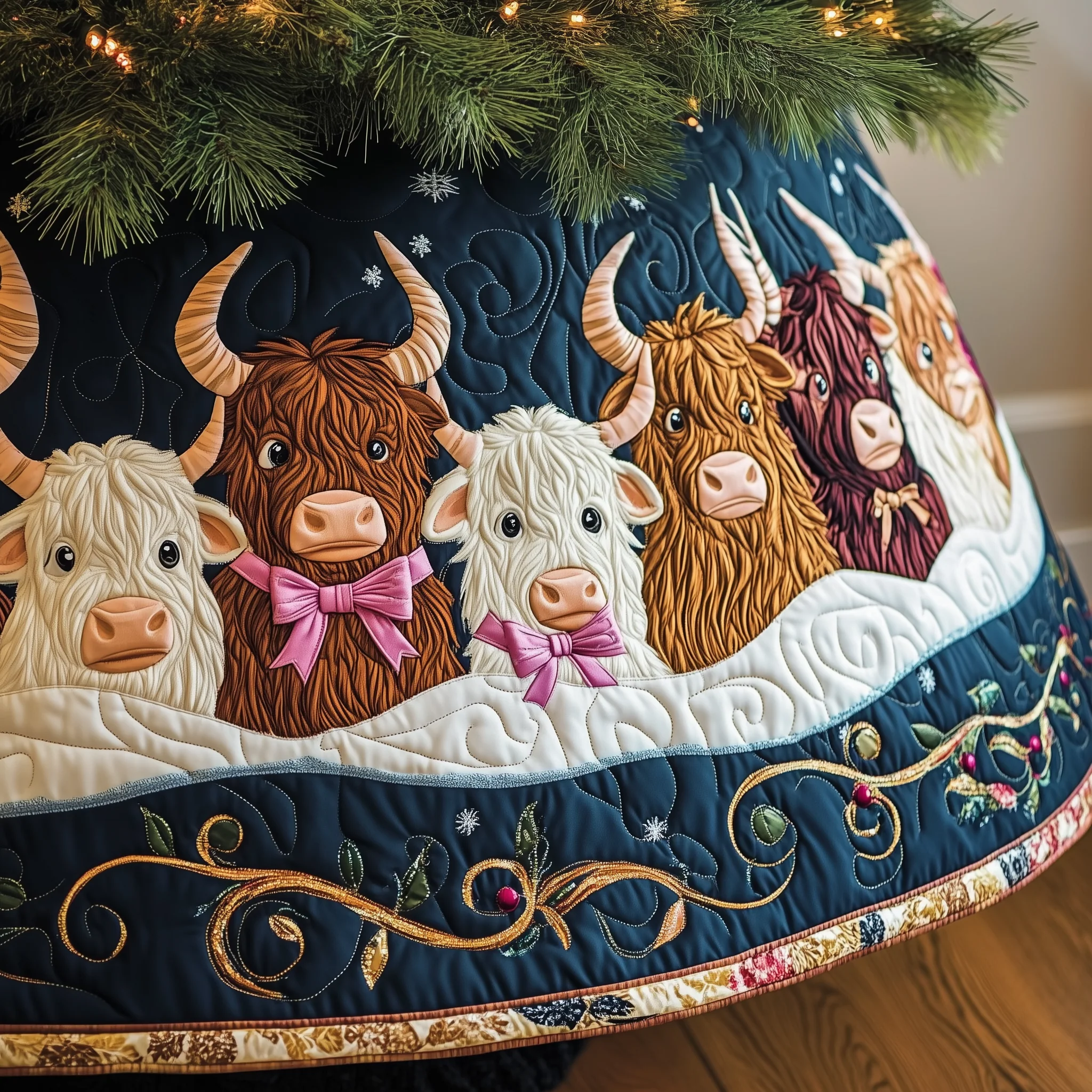 Christmas Highland Cow Quilted Tree Skirt GFTOHD1337