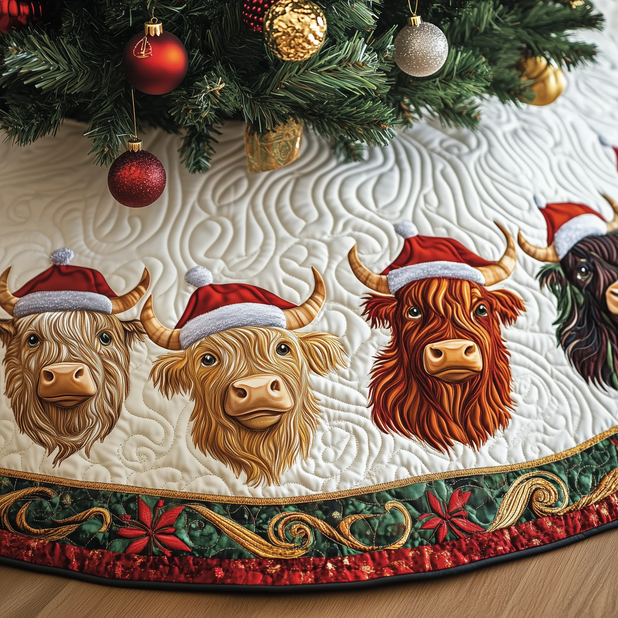 Christmas Highland Cow Quilted Tree Skirt GFTOHD1330