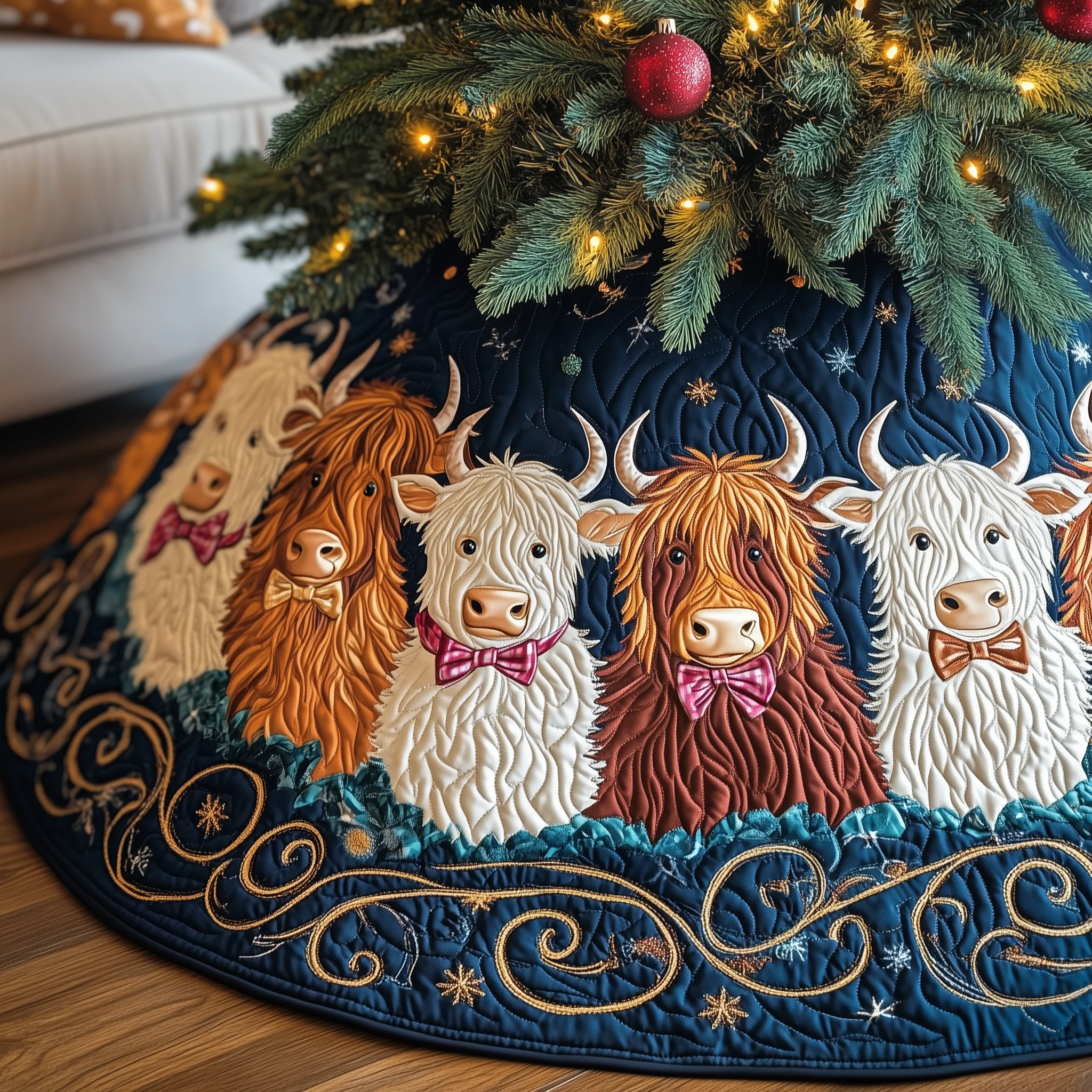 Christmas Highland Cow Quilted Tree Skirt GFTOHD1336