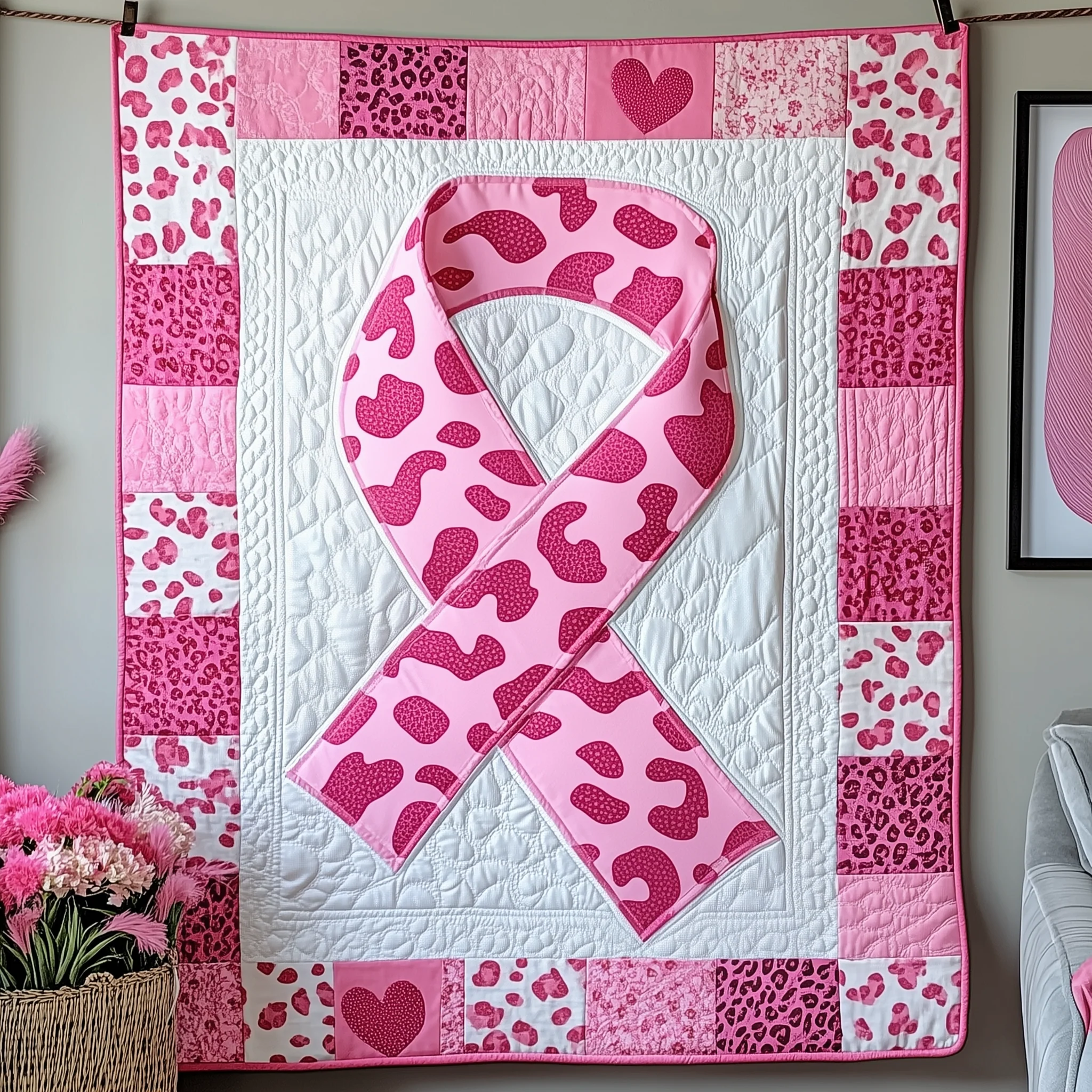 Breast Cancer Ribbon Quilted Blanket GFTOTP1961