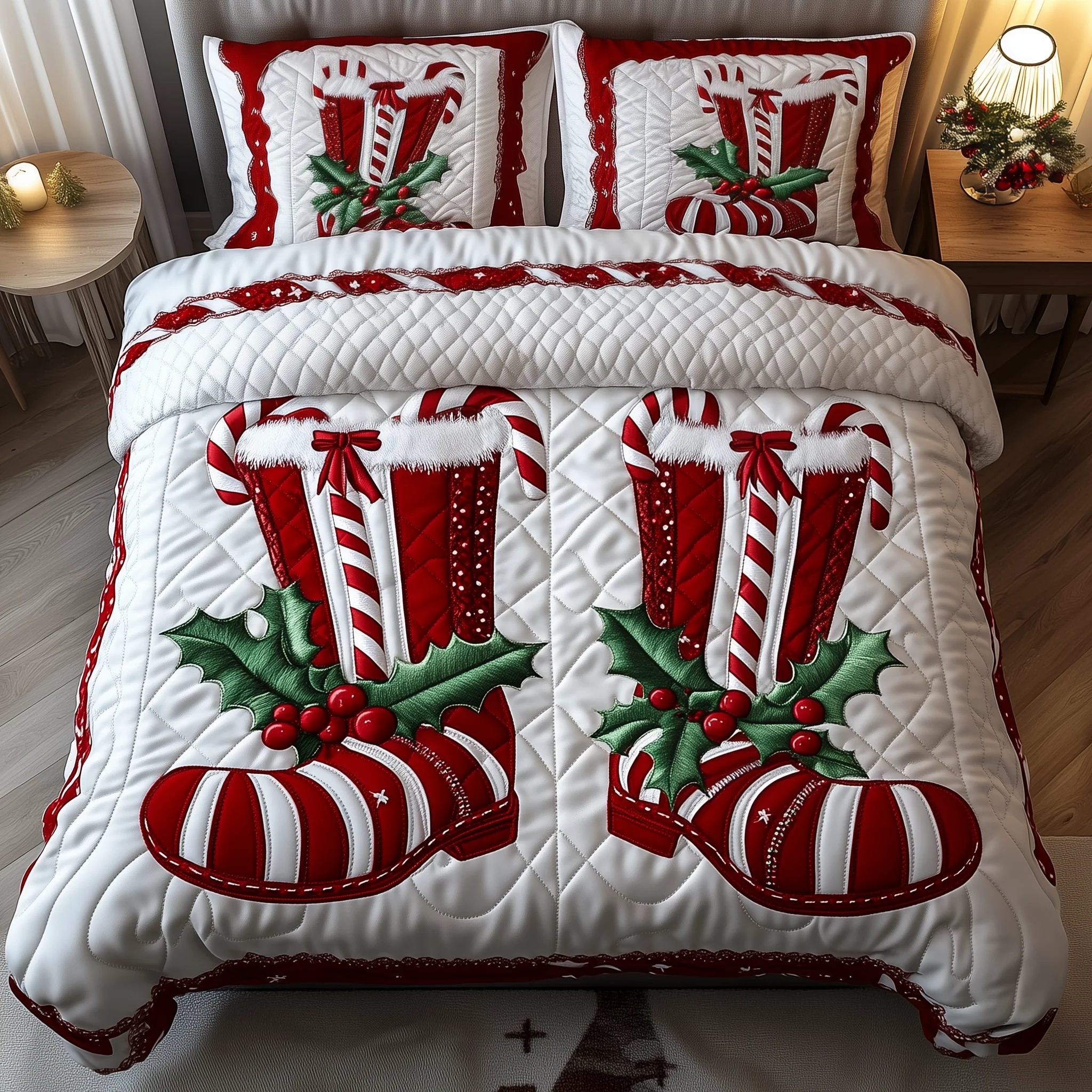 Candy Canes 3-Piece Quilted Bedding Set GFTOAB1422