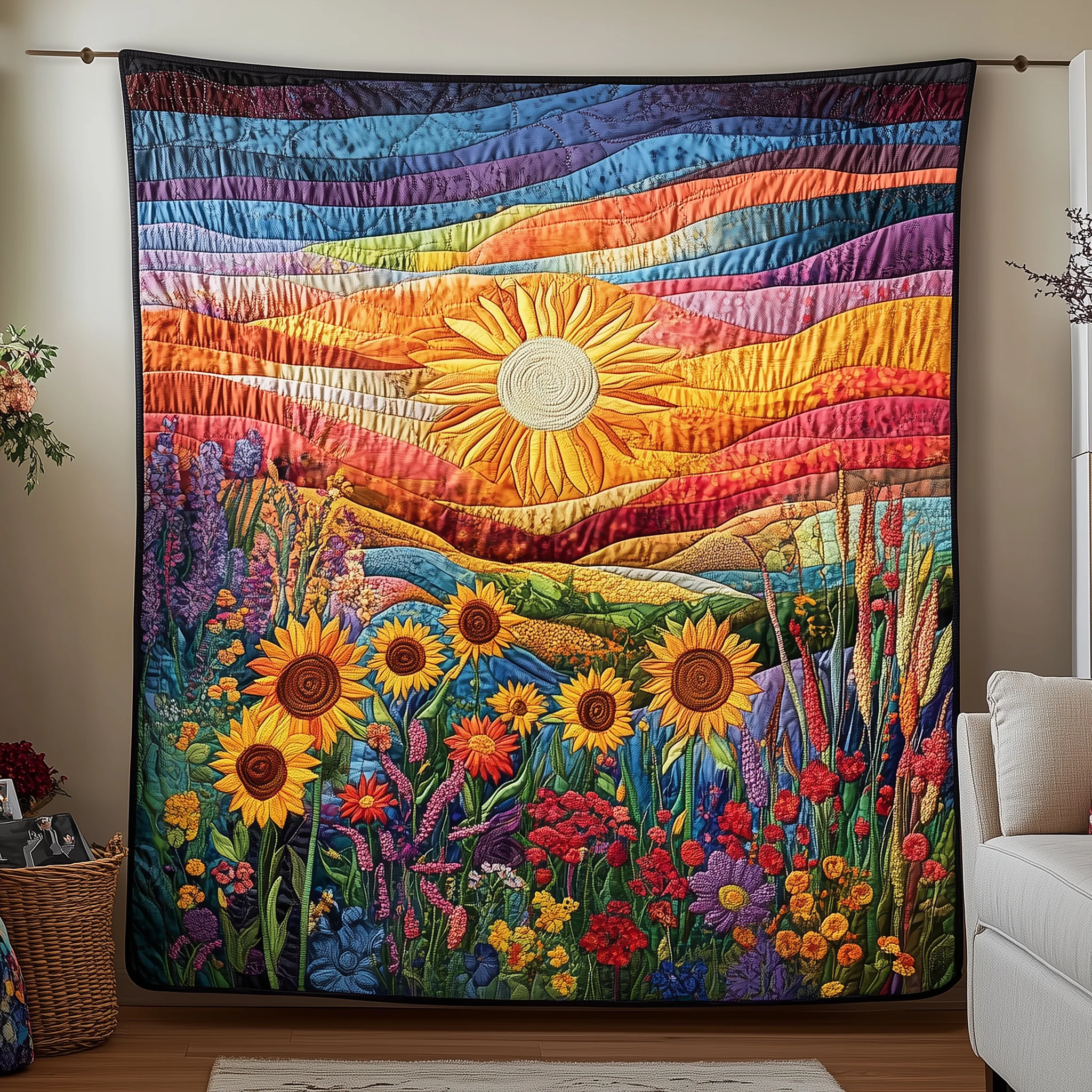 Brilliant Floral Sunset Quilted Blanket GFTONL1792