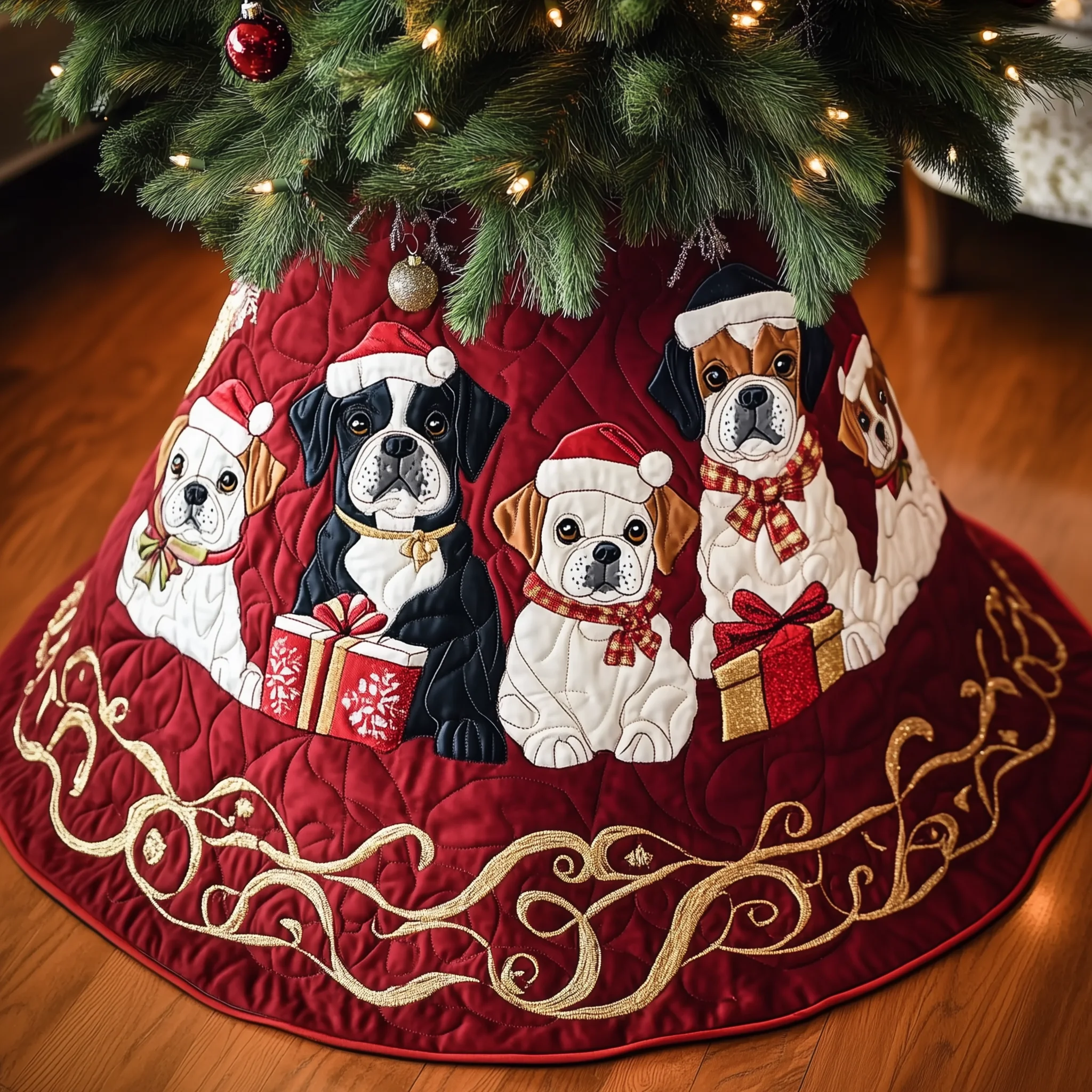 Christmas Boxer Quilted Tree Skirt GFTOAB1586
