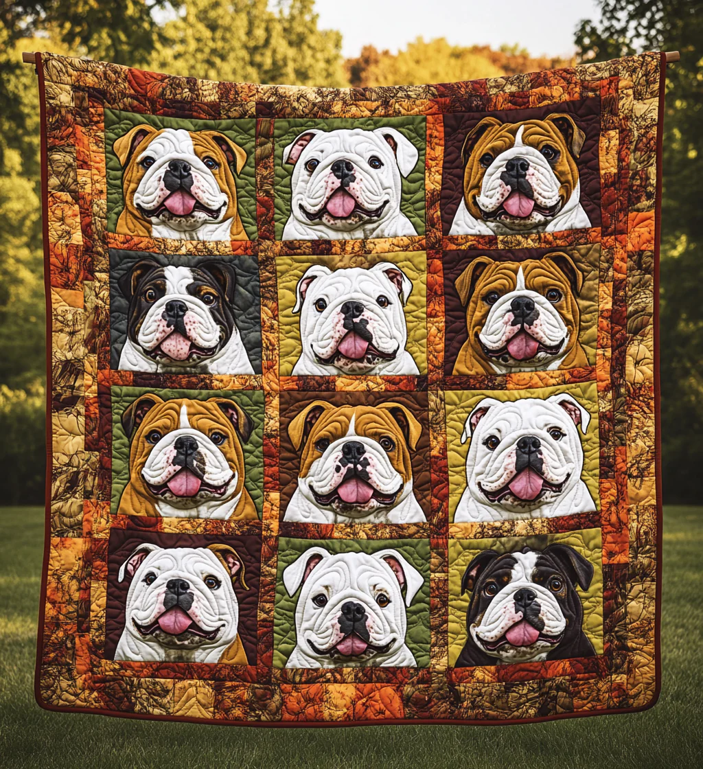 Autumn Cute Bulldog Quilted Blanket DBNL06