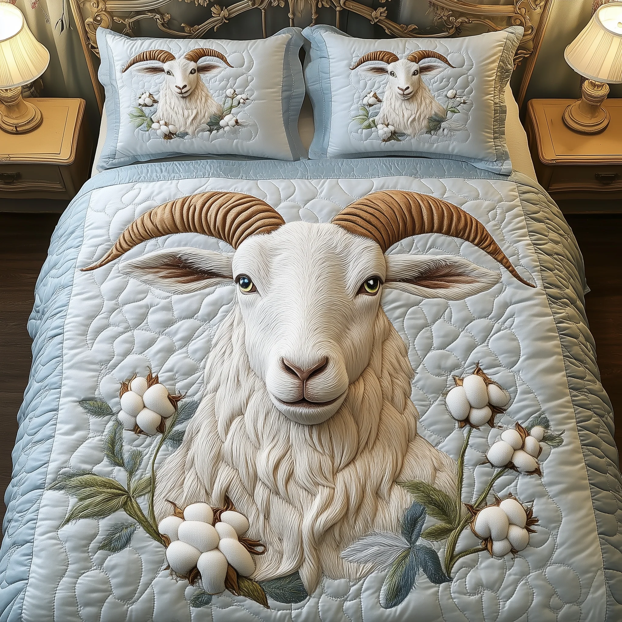 Charming Goat 3-Piece Quilted Bedding Set GFTOAB1851