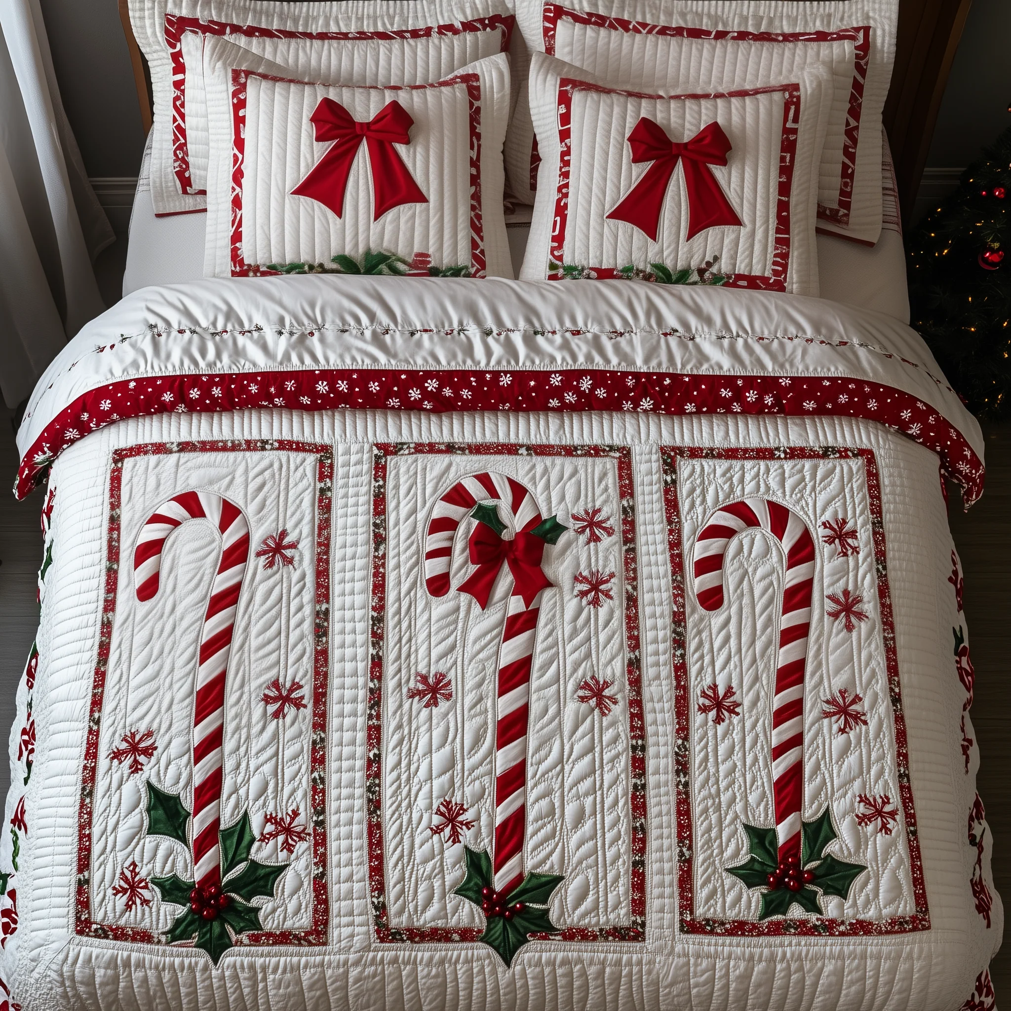 Candy Canes 3-Piece Quilted Bedding Set GFTOAB1419