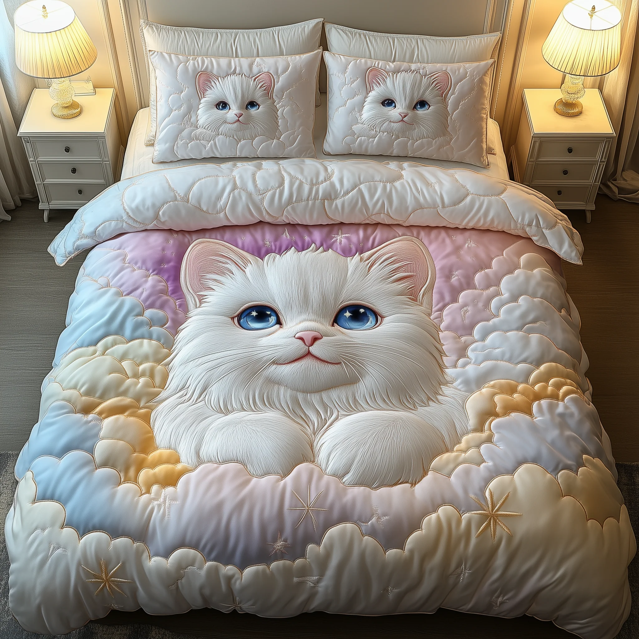 Celestial Kitten 3-Piece Quilted Bedding Set GFTOHD1577