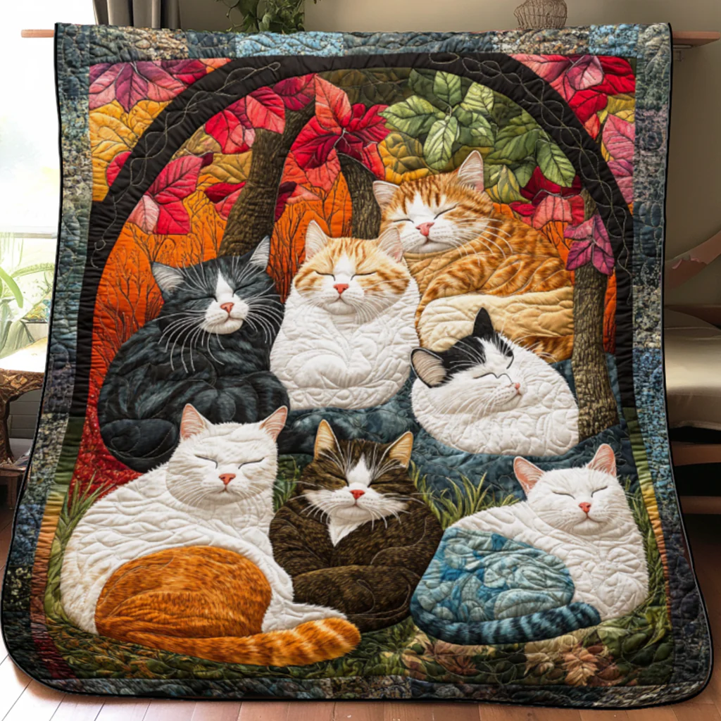 Adorable Cute Lazy Cat Floral Theme Quilted Blanket FCNL07