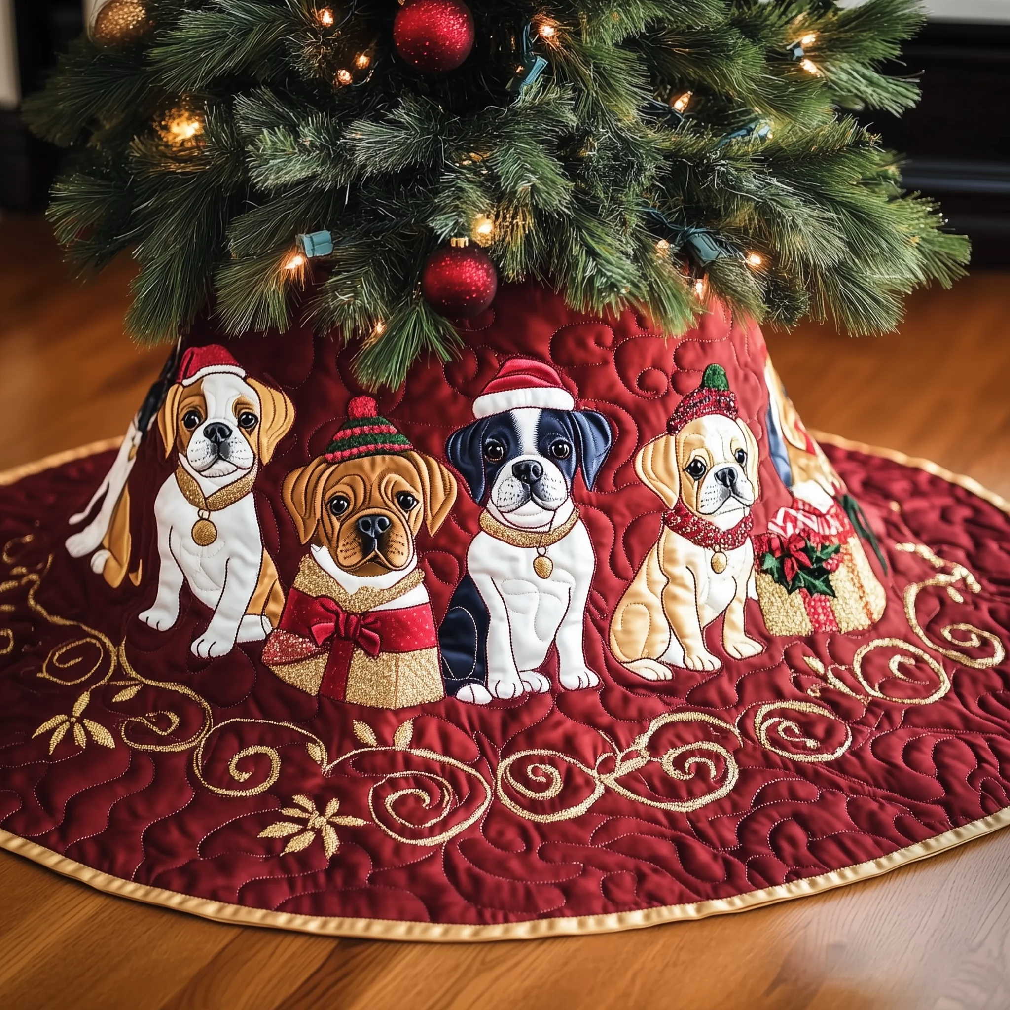 Christmas Boxer Quilted Tree Skirt GFTOAB1587