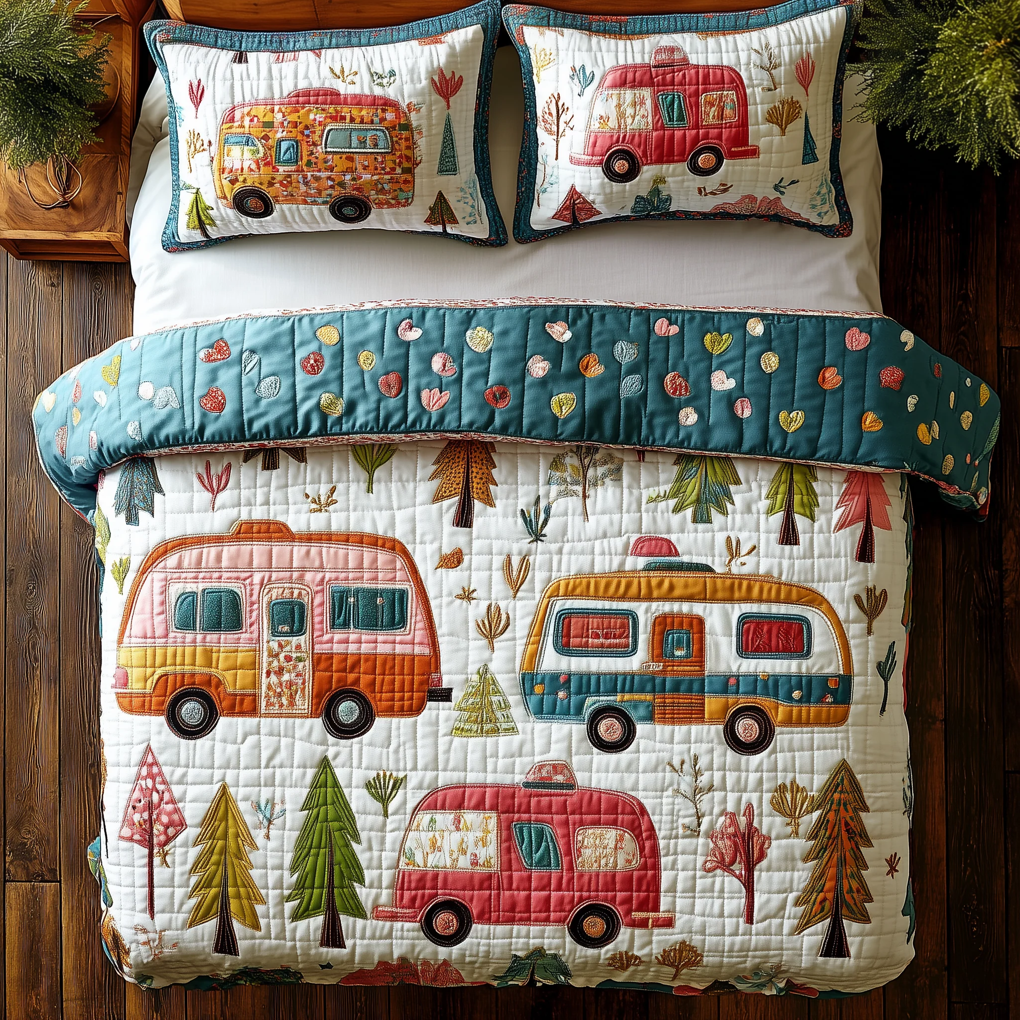 Camping Caravan 3-Piece Quilted Bedding Set GFTOAB1417