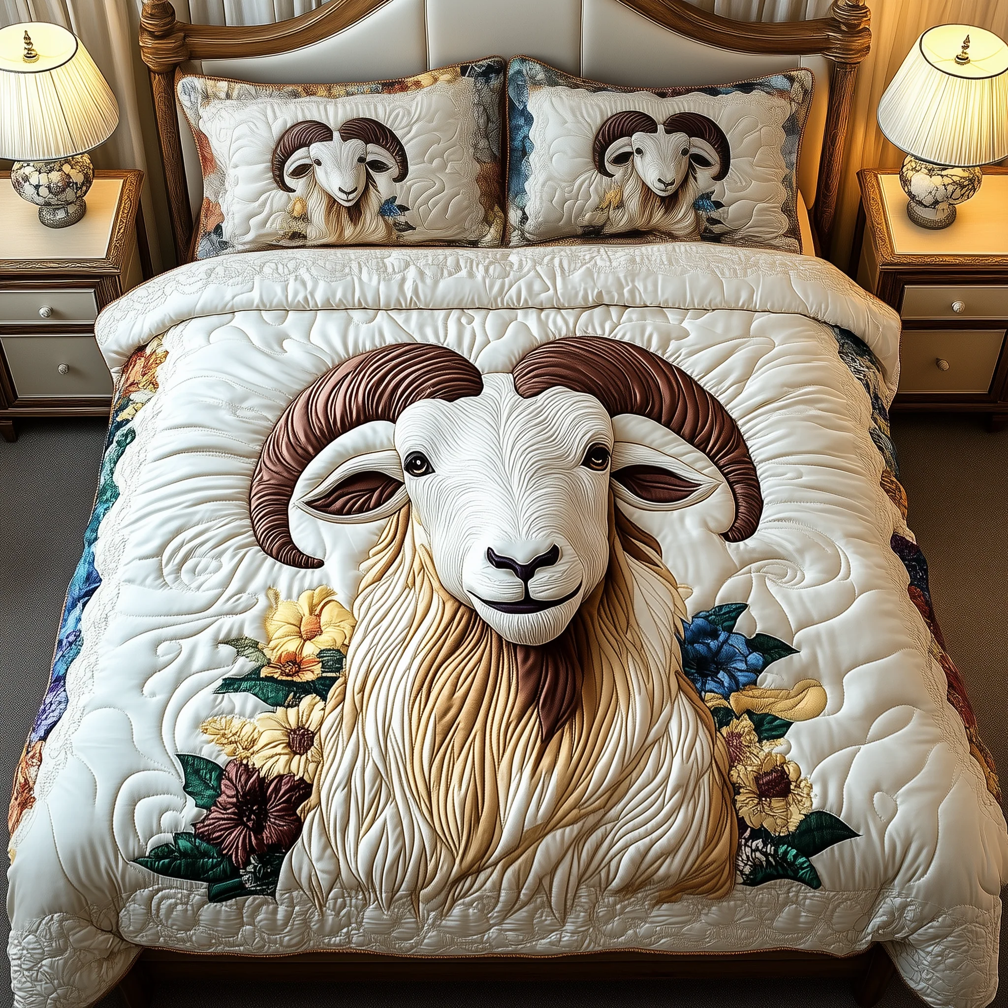 Charming Goat 3-Piece Quilted Bedding Set GFTOAB1856