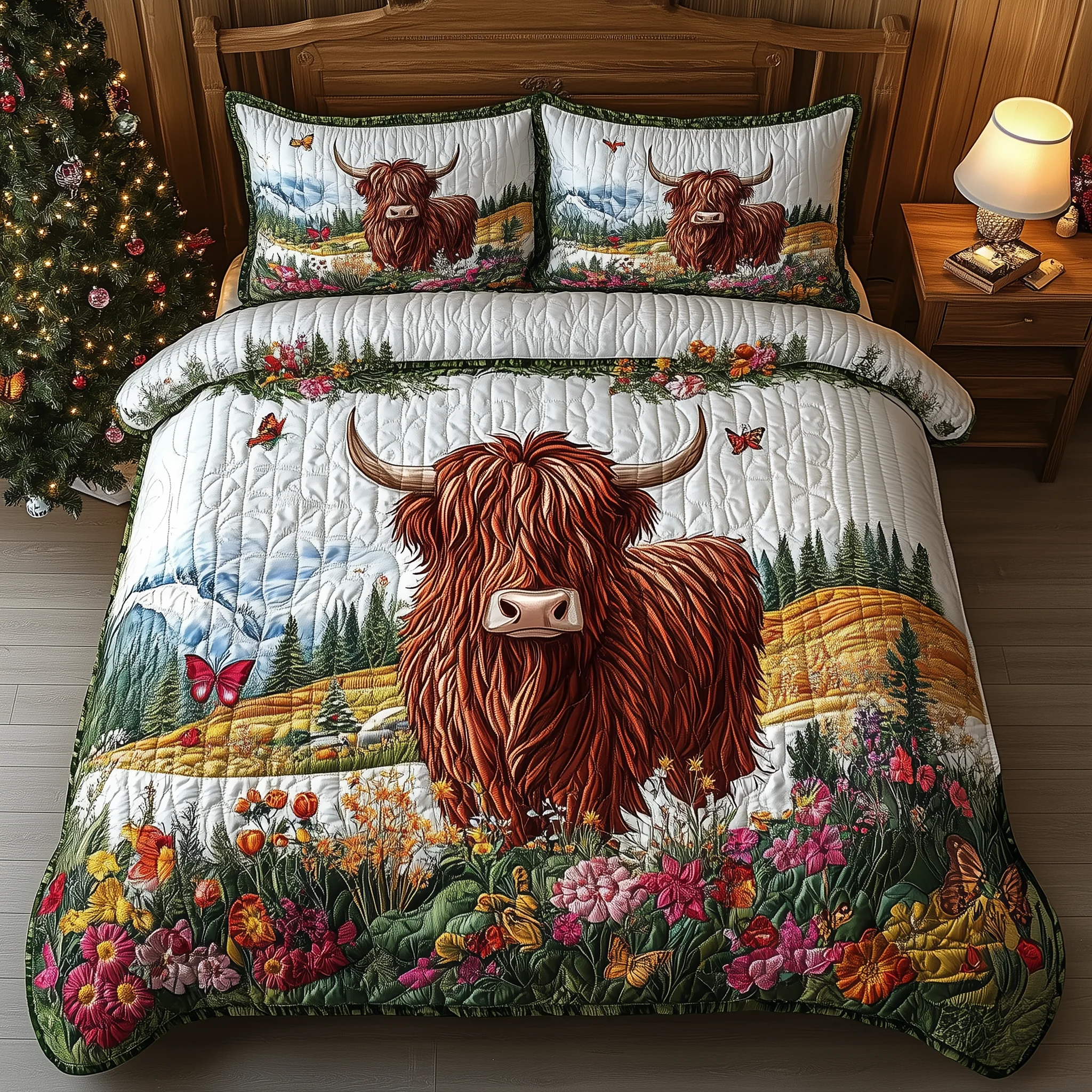 Adorable Highland Cow 3-Piece Quilted Bedding Set GFTOHD1305
