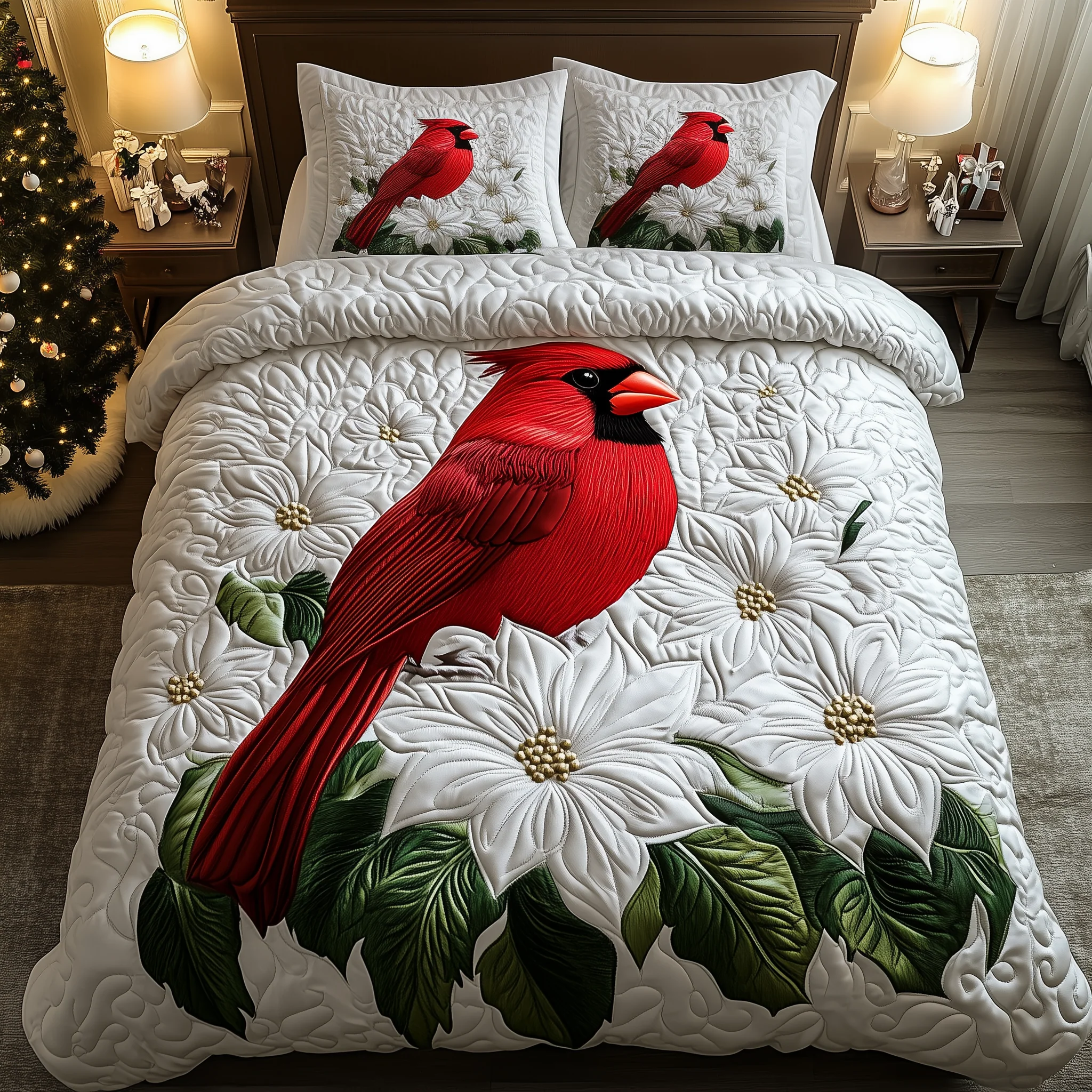 Cardinals in Bloom 3-Piece Quilted Bedding Set GFTOHD1461