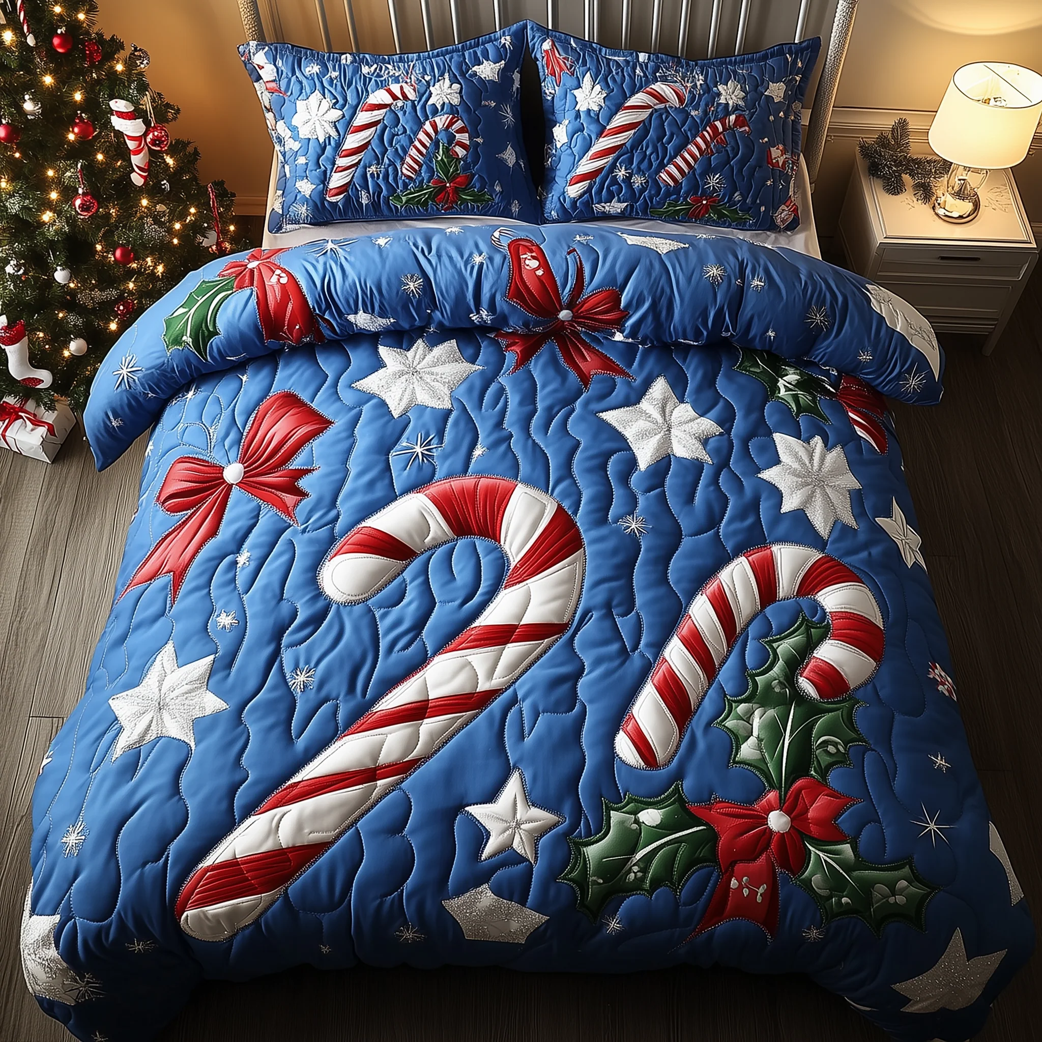 Cheerful Candy Cane 3-Piece Quilted Bedding Set GFTONL1517