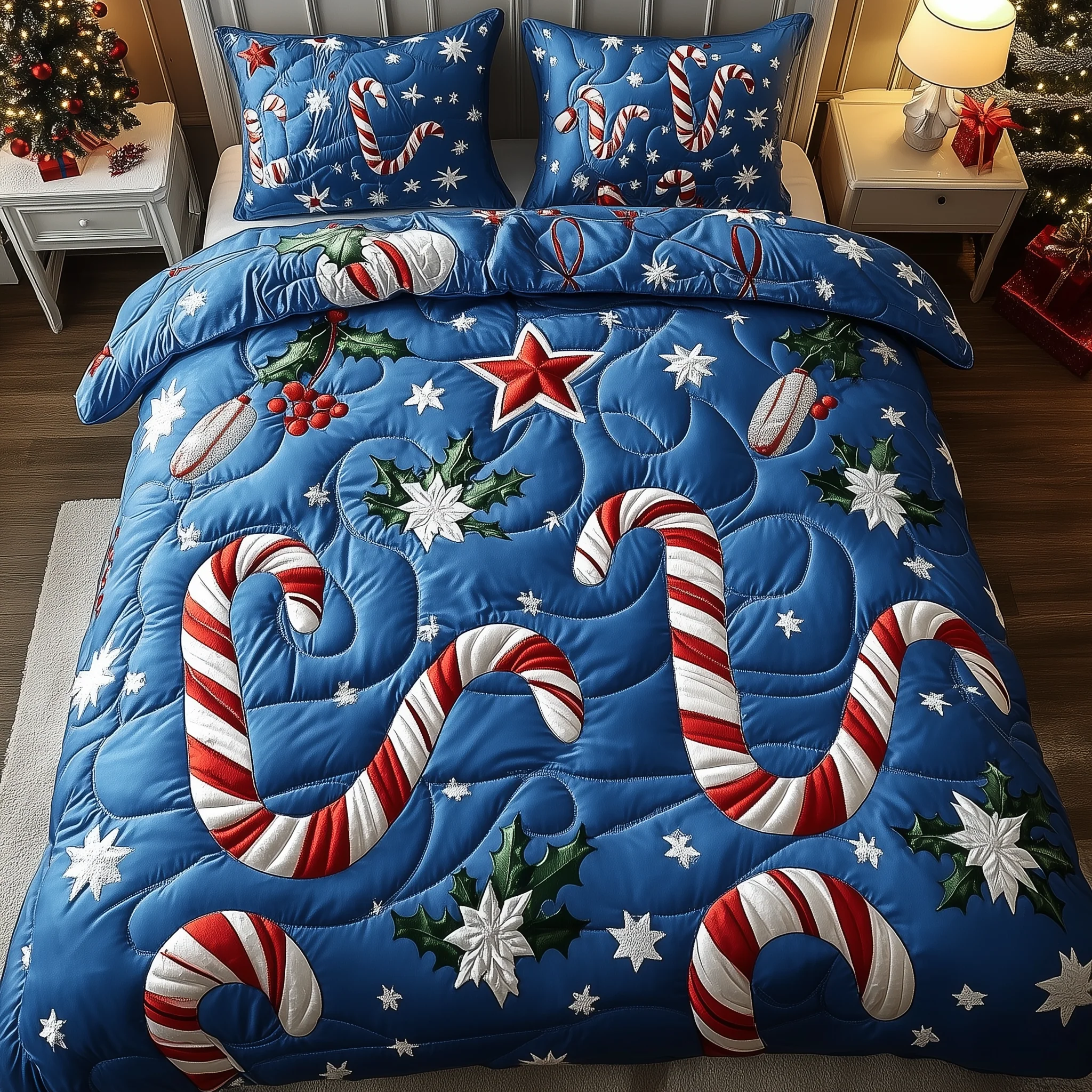 Cheerful Candy Cane 3-Piece Quilted Bedding Set GFTONL1519